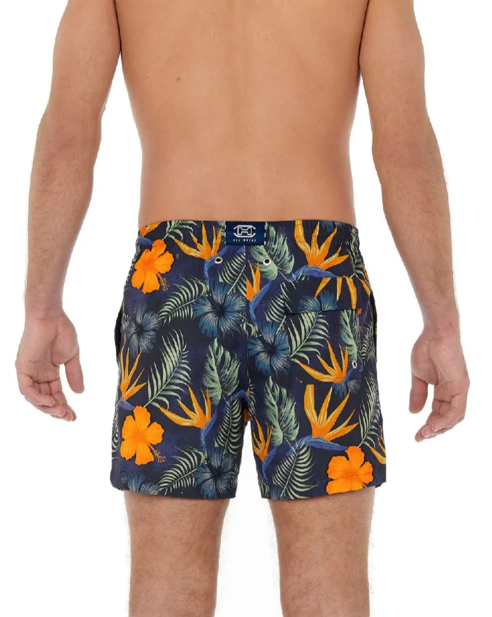 ID70551-Hom "Tiki" Navy Floral Beach Short Roll Up Cuff Design Seamless Edge Design