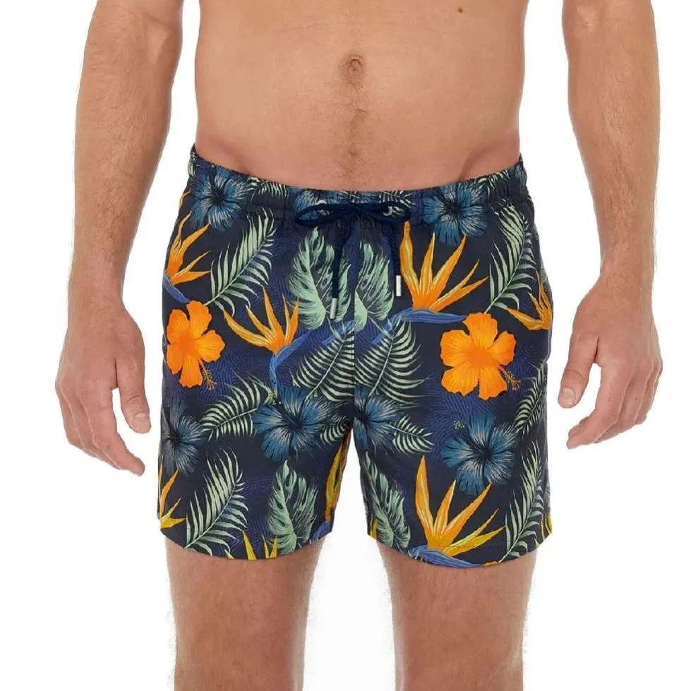 ID70551-Hom "Tiki" Navy Floral Beach Short laid-back style