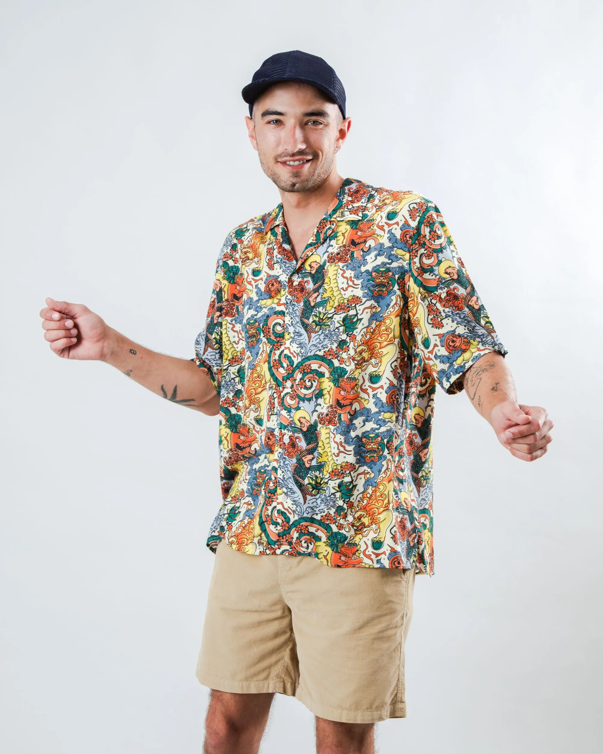 Irezumi Tattoo Aloha Shirt Ecru Social Meetup Quick Dry Construction