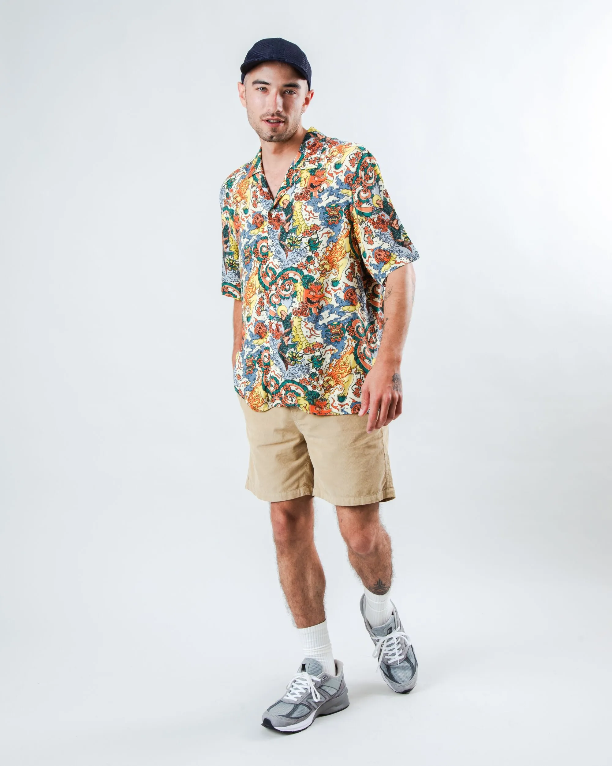 Irezumi Tattoo Aloha Shirt Ecru Thermal Regulation Fabric Bold Print