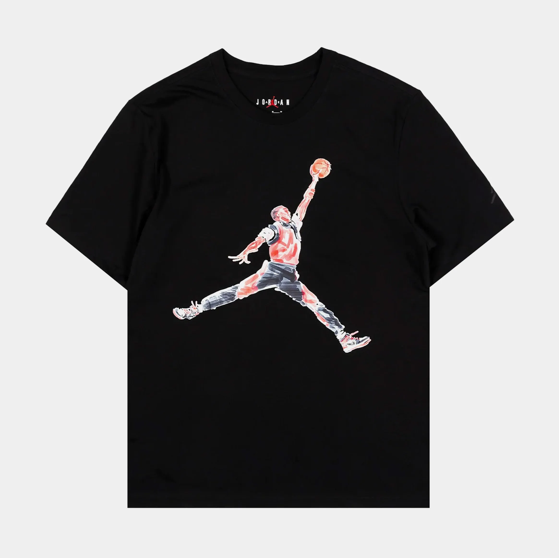Reinforced Collar Fade Resistant Coating Jumpman Watercolor Mens Short Sleeve Shirt (Black/Red)