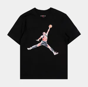 Reinforced Collar Fade Resistant Coating Jumpman Watercolor Mens Short Sleeve Shirt (Black/Red)