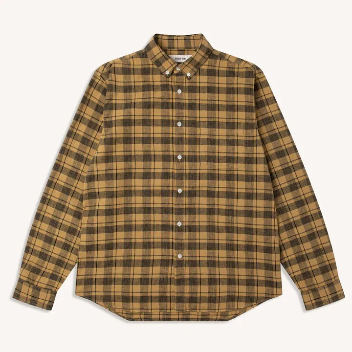 Kestin Raeburn Button Down Shirt Yellow Gorse Linen Check Urban Trend Simple Layer