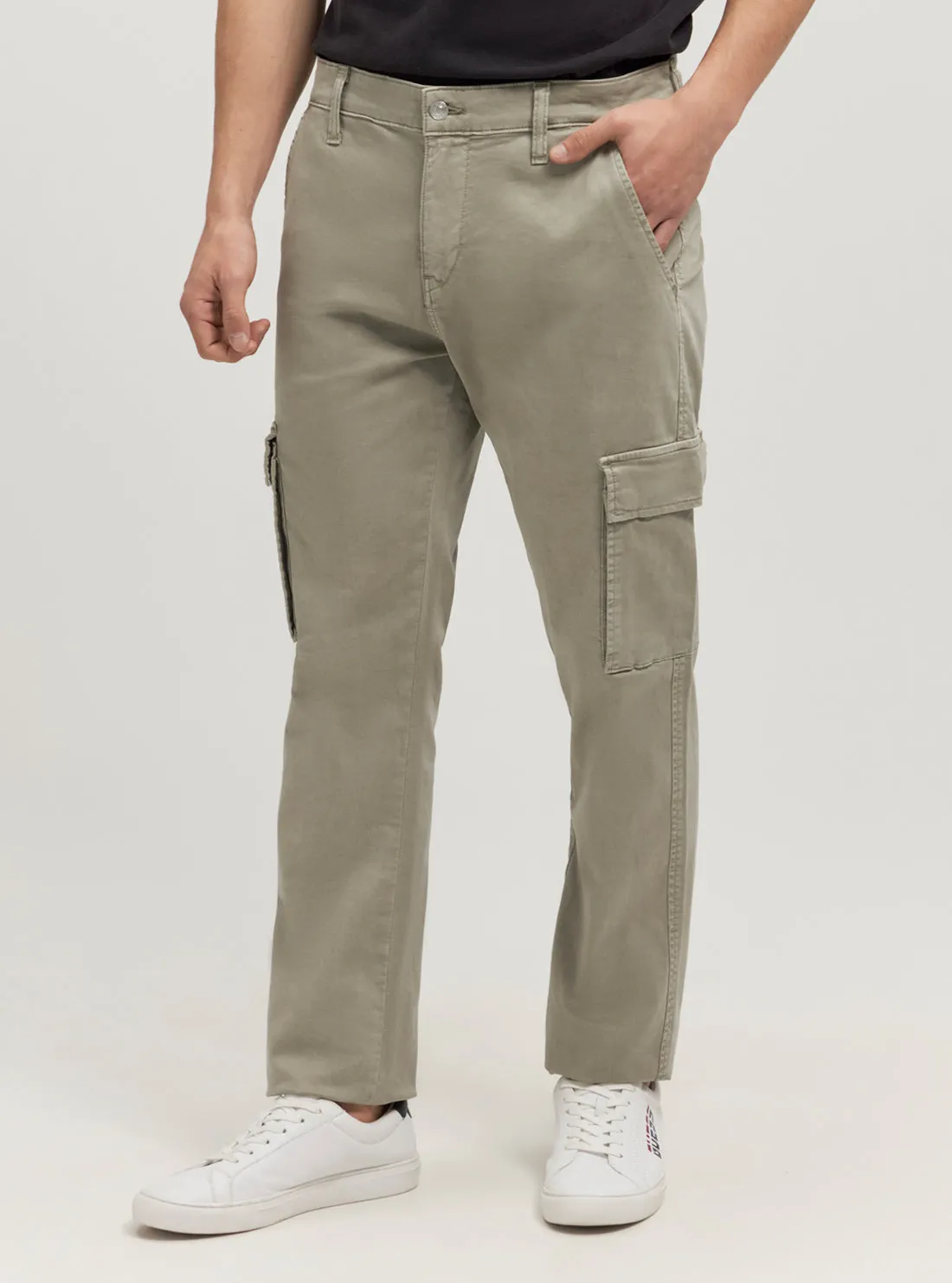 MoistureWicking Bold Waistband Khaki Sateen Coated Cargo Pants