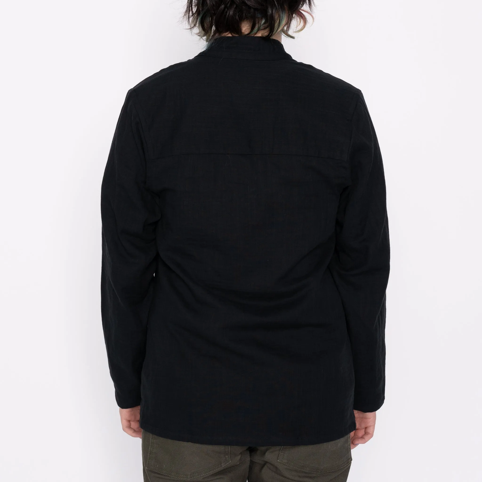 Kimono Shirt - Double Weave Gauze - Black Hidden Placket Roll-Up Sleeve