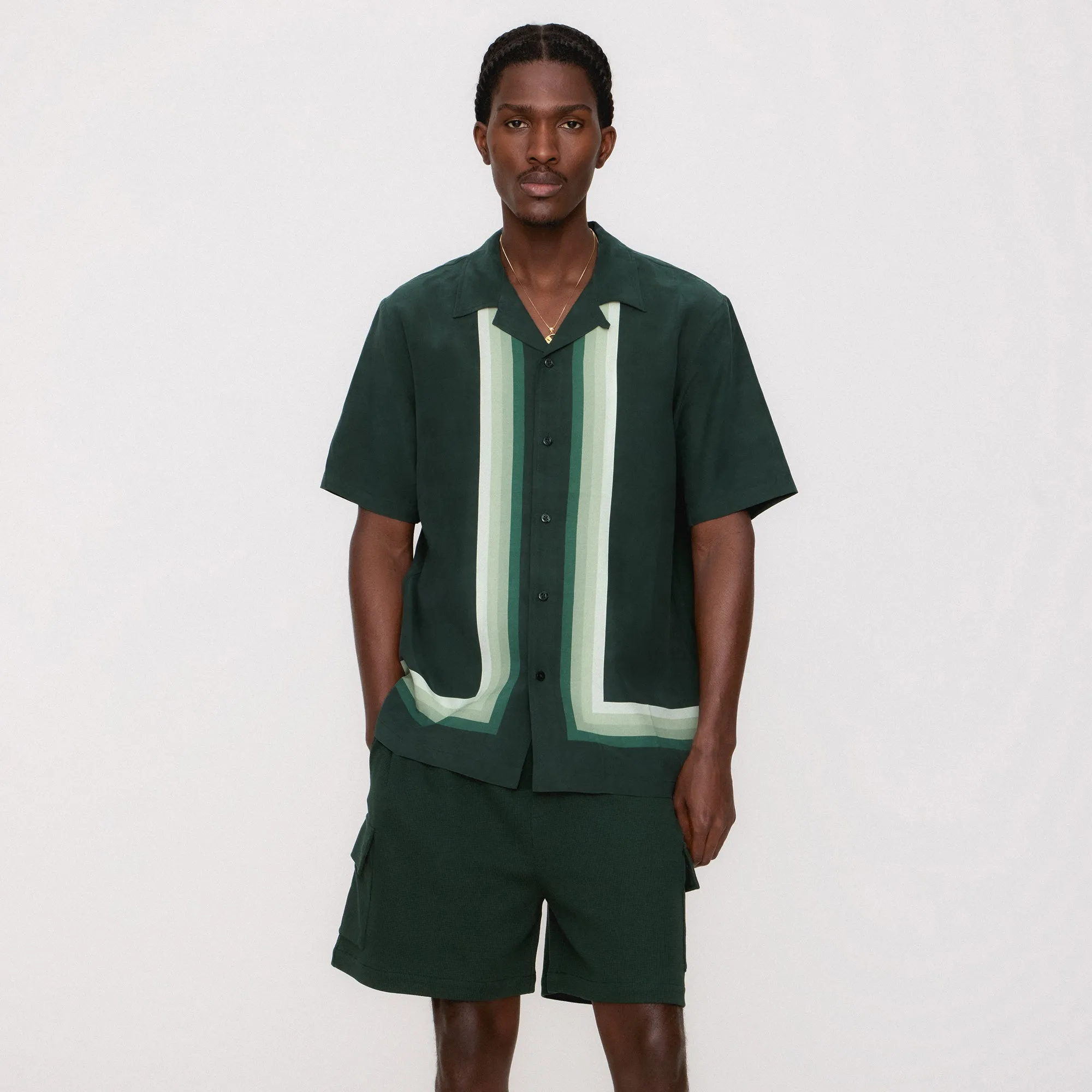 Kith Border Stripe Thompson Camp Collar Shirt - Stadium Fit For Travel