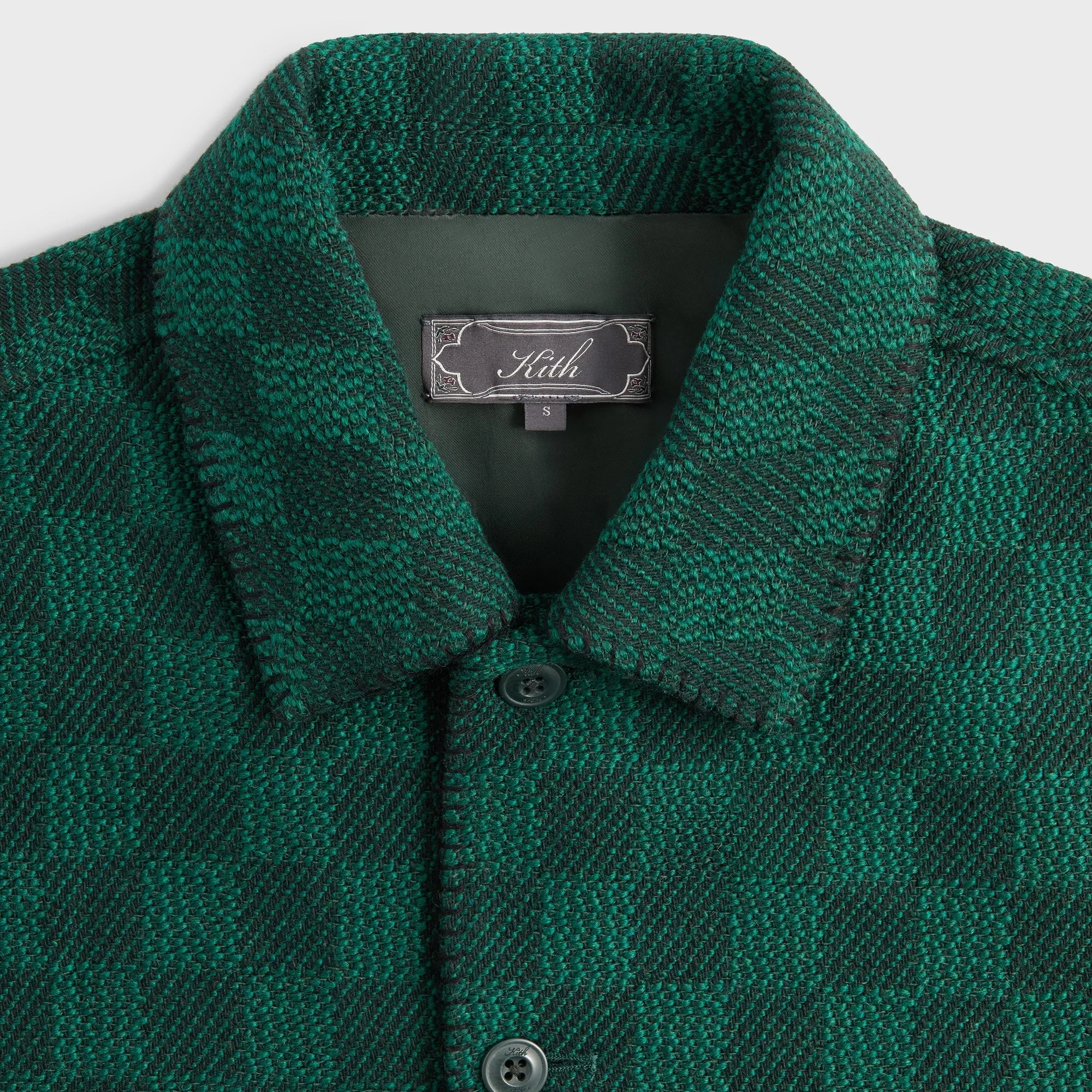 Reflective Safety Trim Kith Check Boucle Boxy Collared Overshirt - Ivy Green