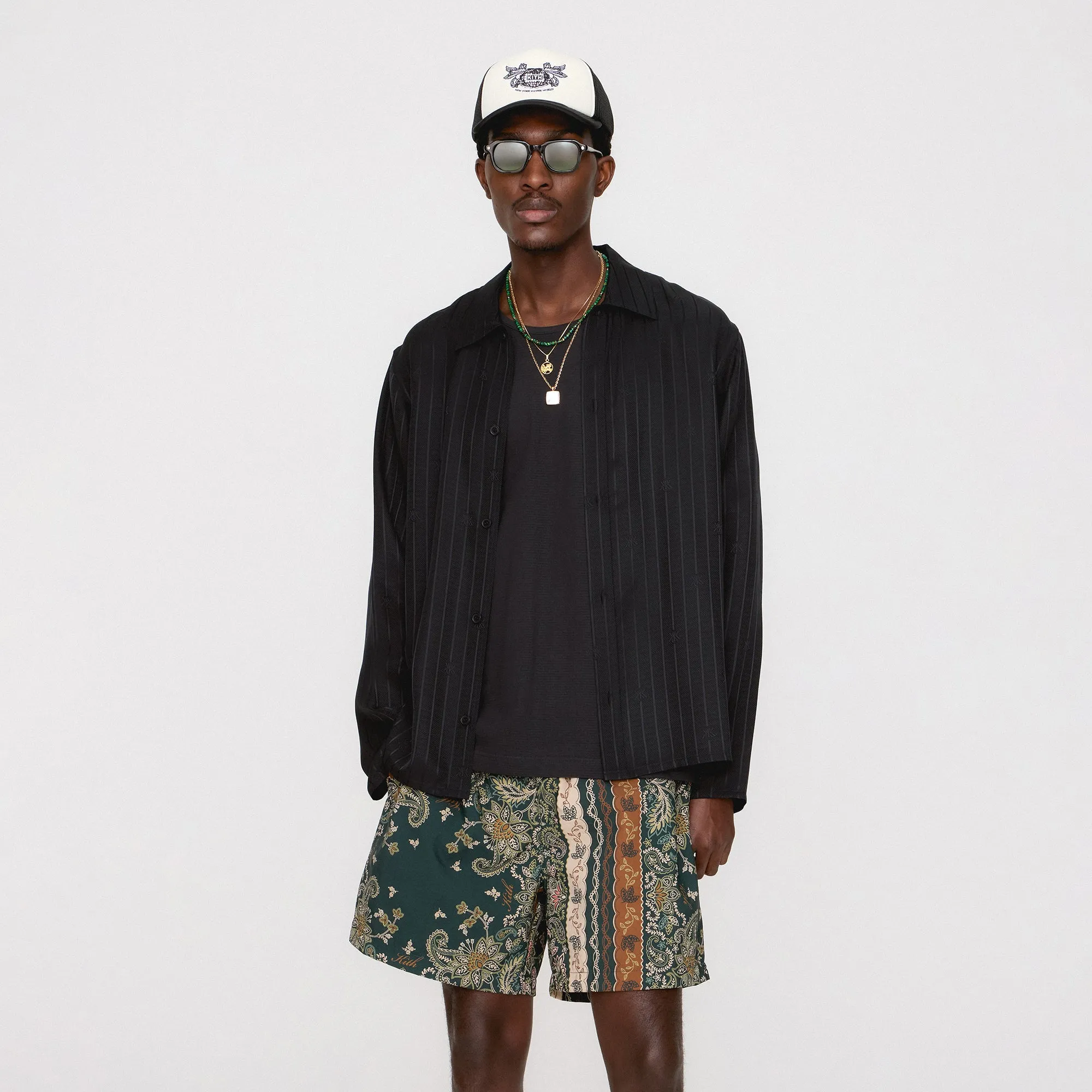 Casual Feel Kith Crest Logo Boxy Collared Overshirt - Black