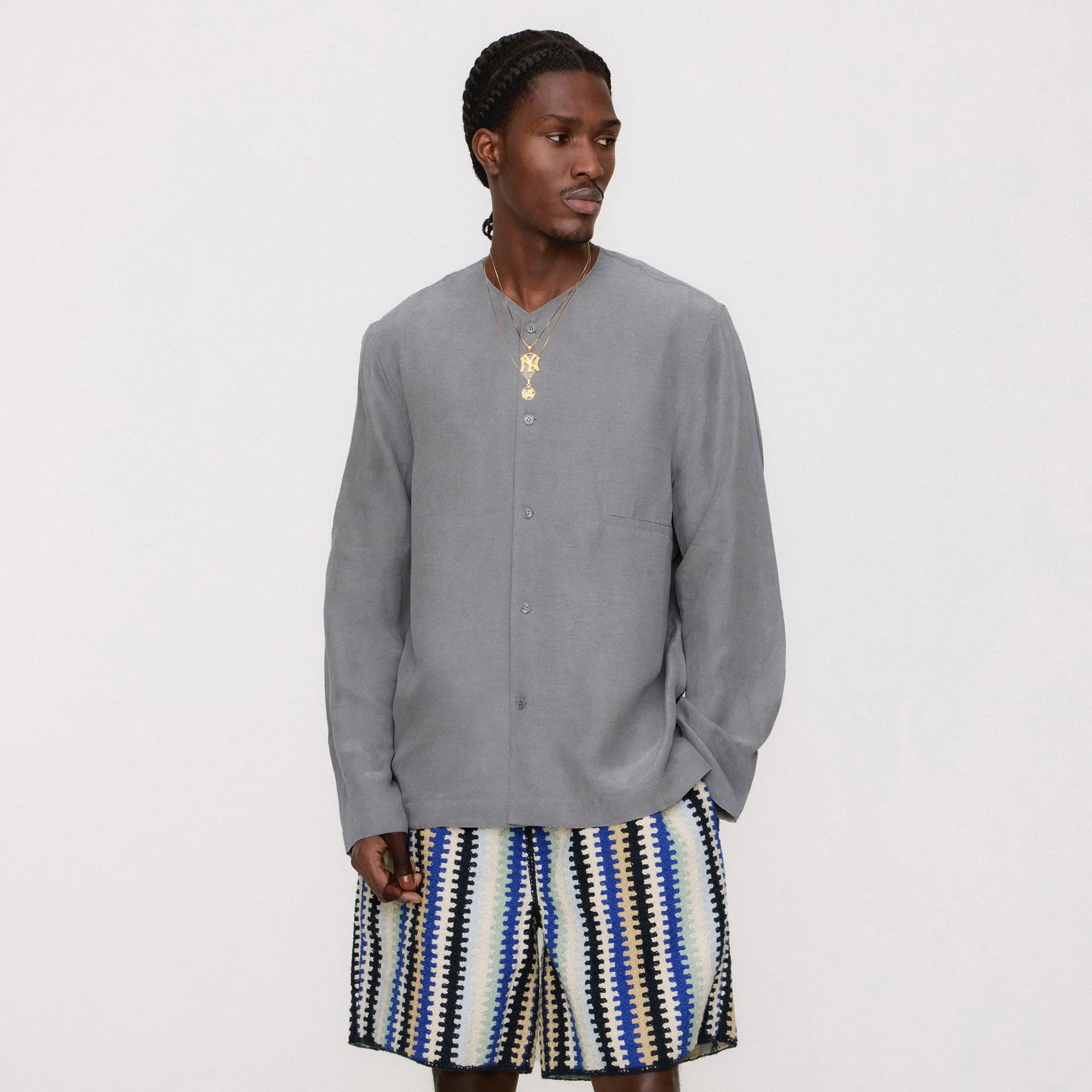 Convertible Silhouette Windbreaker Inspired Fit Kith Cupro Linen Caelen Shirt - Fin