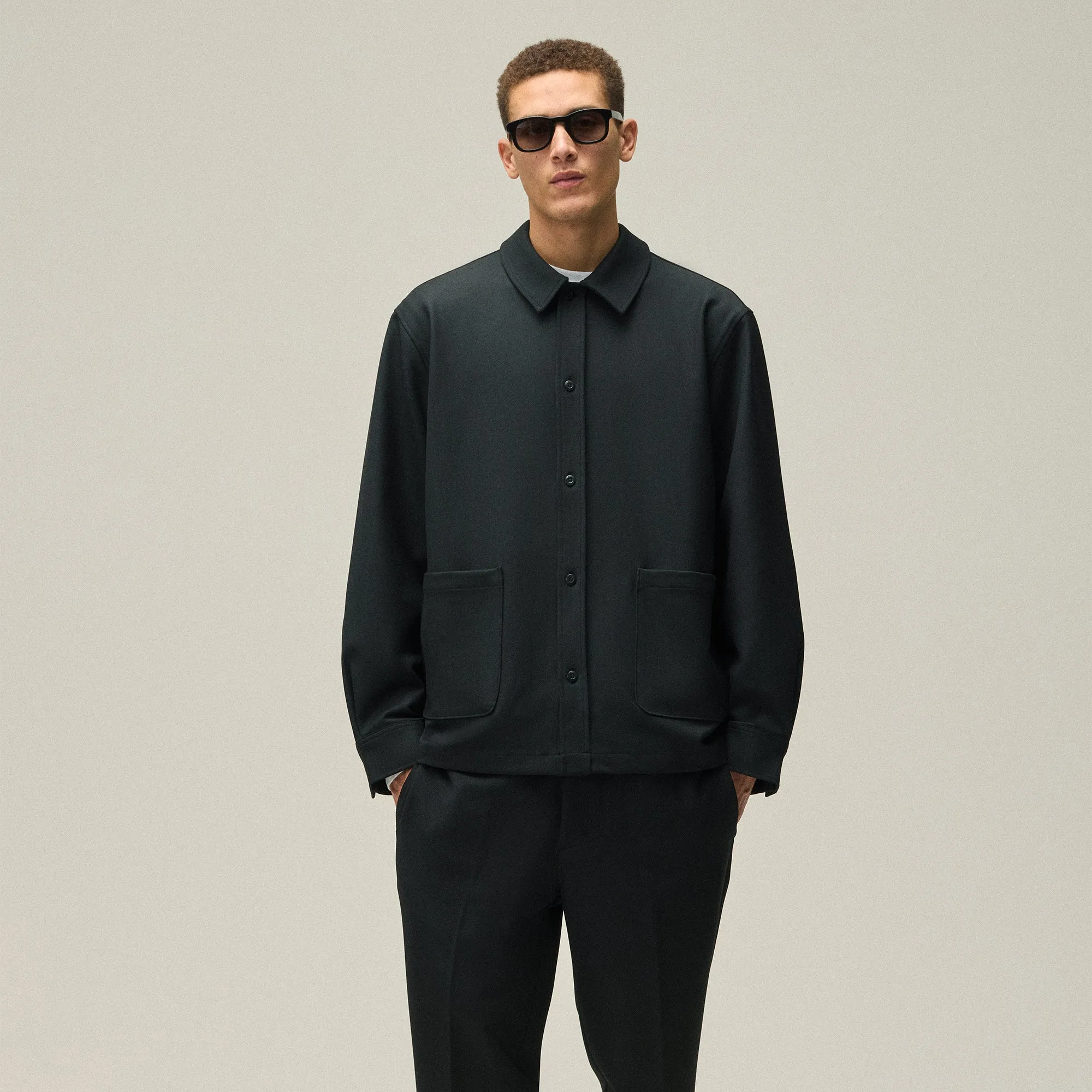 Kith Double Weave Boxy Collared Overshirt - Black Mild Weather Layer Durable Outer Shell