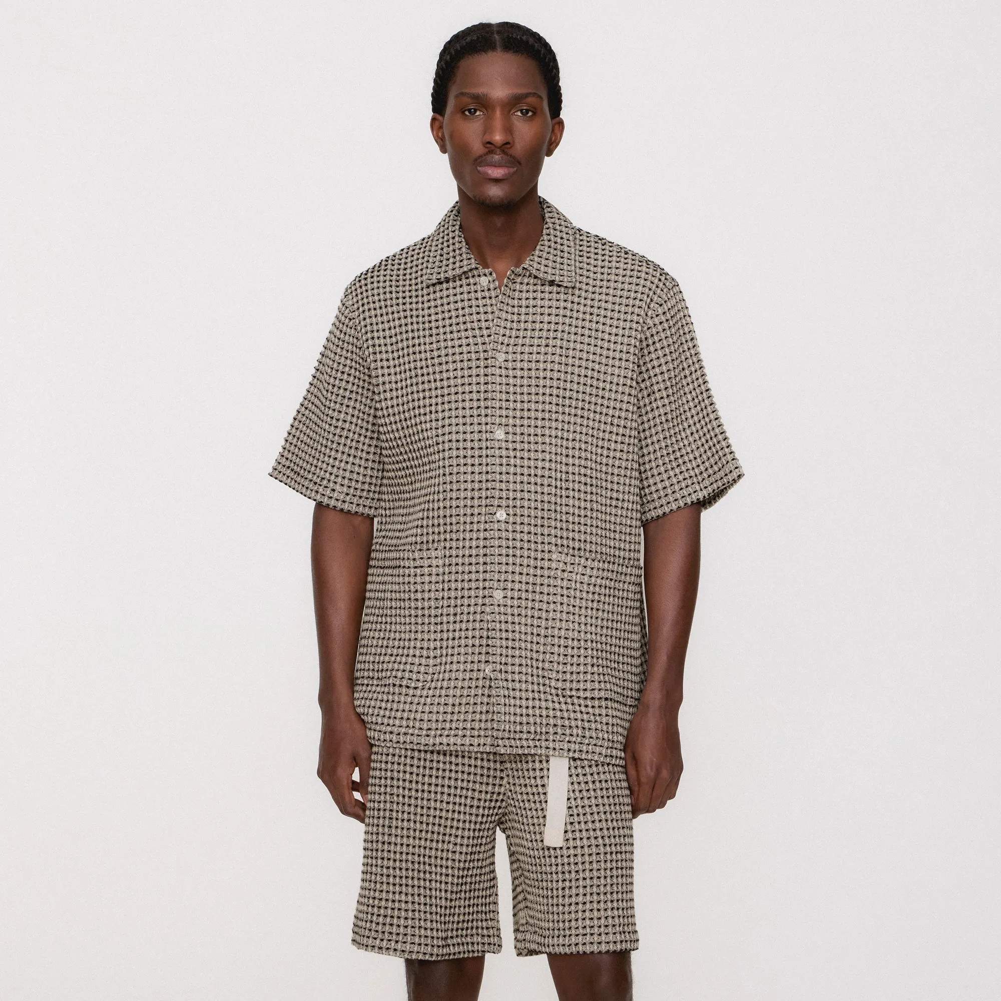 Travel Must Kith Geometric Diamond Short Sleeve Boxy Collared Overshirt - Black