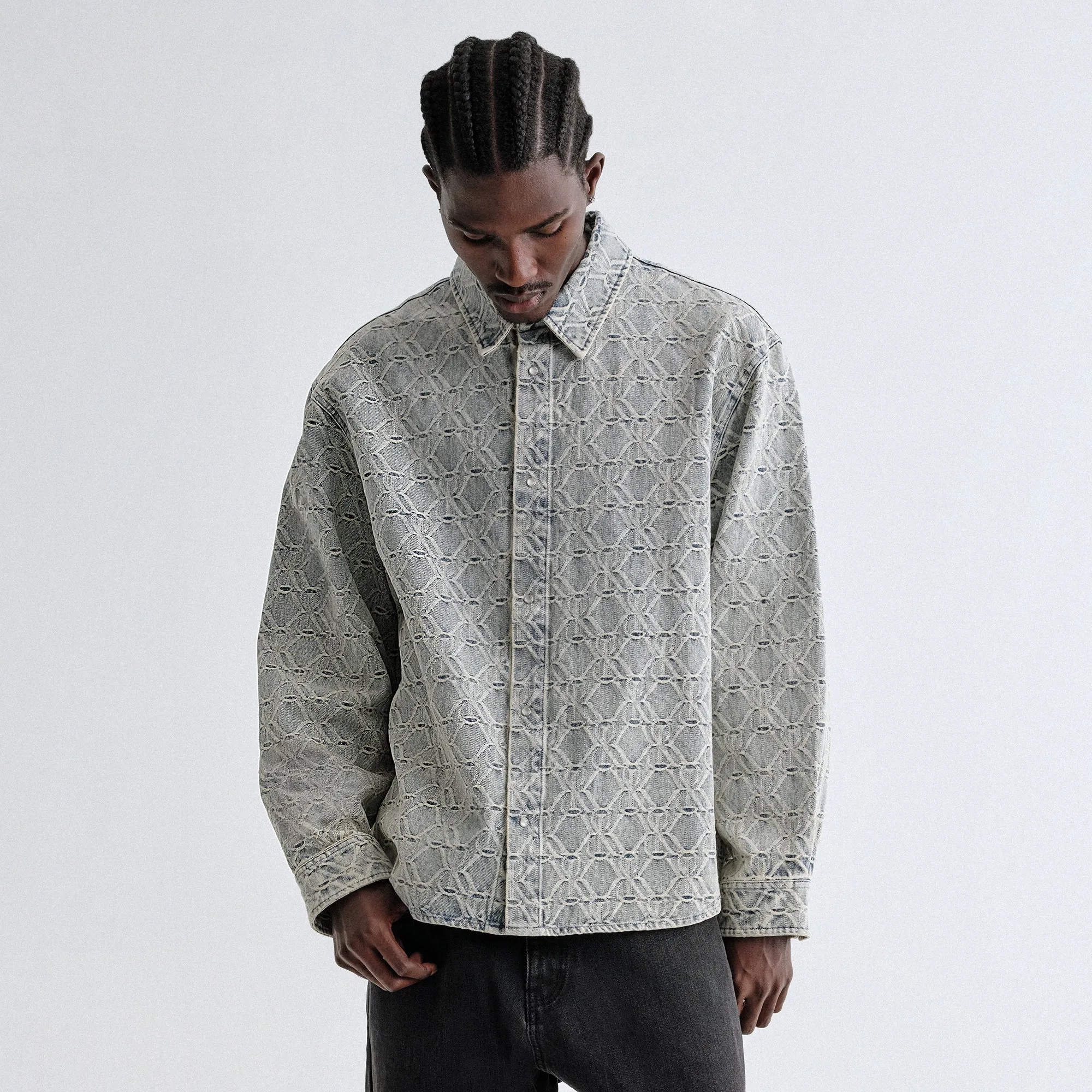 Eco Friendly Construction Fade Resistant Dye Method Kith Jacquard Crest Denim Apollo Shirt - Atom