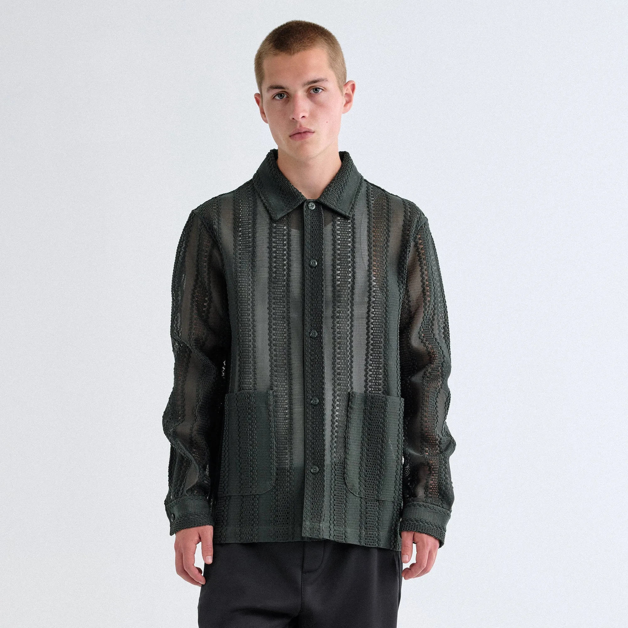Kith Ladder Lace Long Sleeve Boxy Collared Overshirt - Stadium Travel Ready Look Daily Wear Jacket