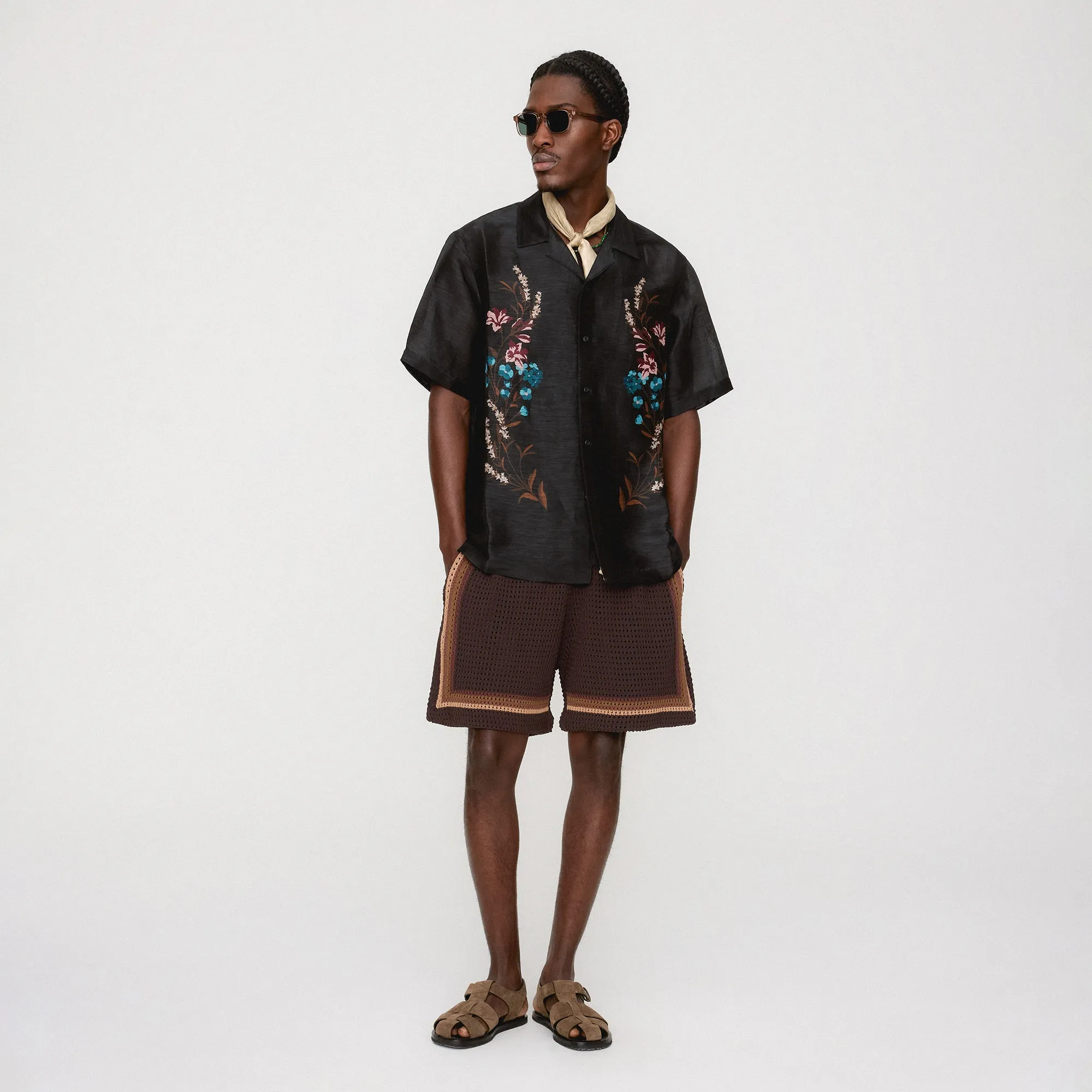 Kith Linen Thompson Camp Collar Shirt - Black Adjustable Hemline Daily Wear Jacket