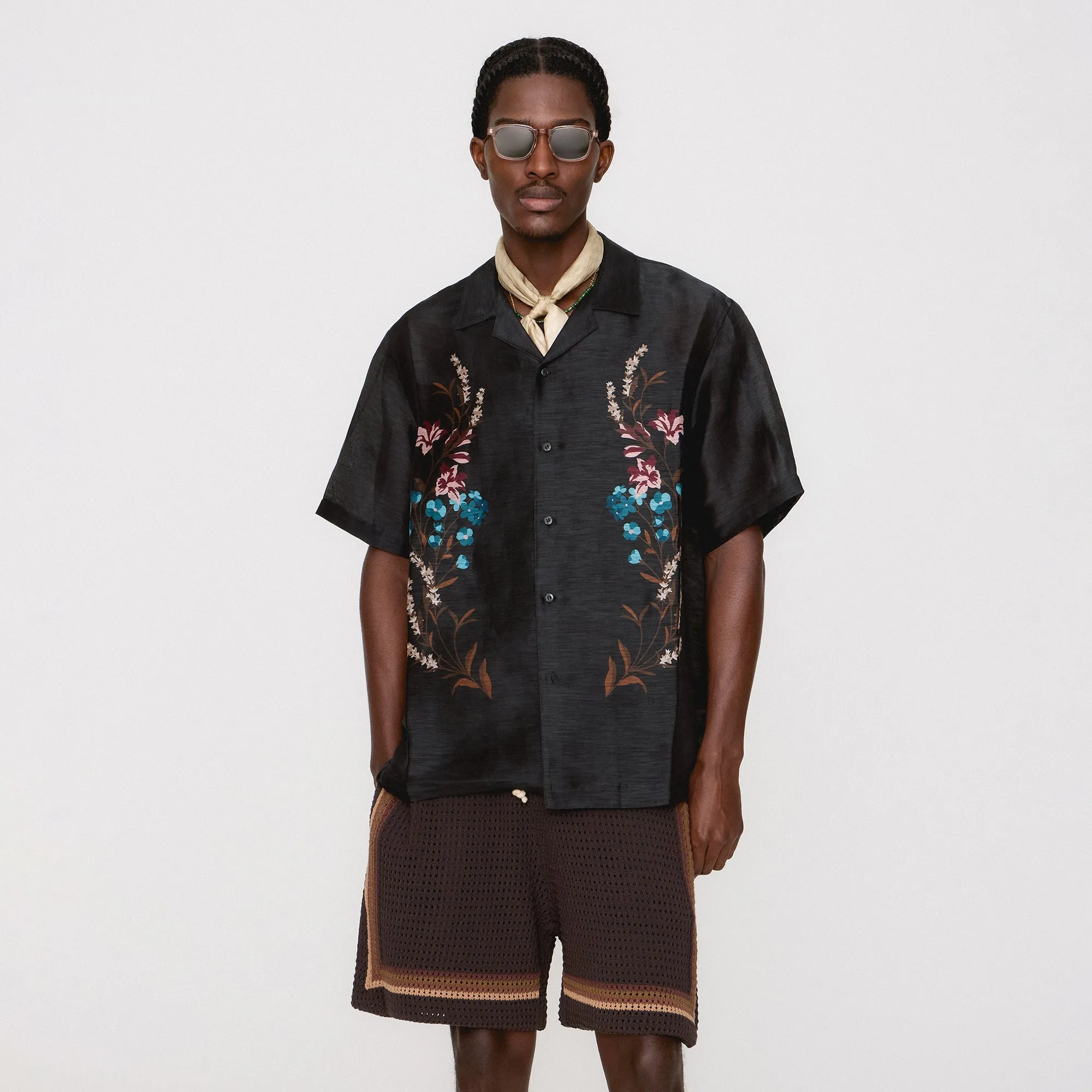 Bomber Cut Adjustable drawstring Kith Linen Thompson Camp Collar Shirt - Black