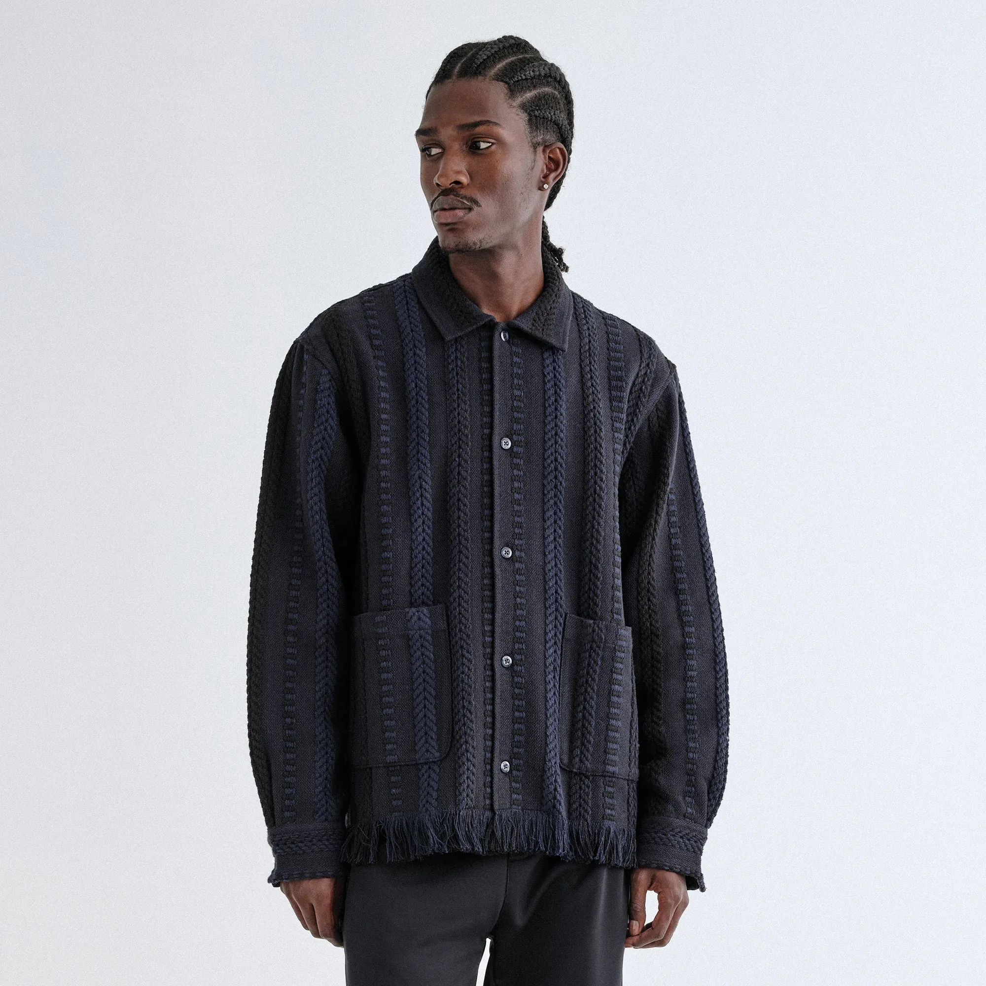 Compact packaging Vegan Safe Kith Mixed Stripe Tweed Boxy Collared Overshirt - Nocturnal