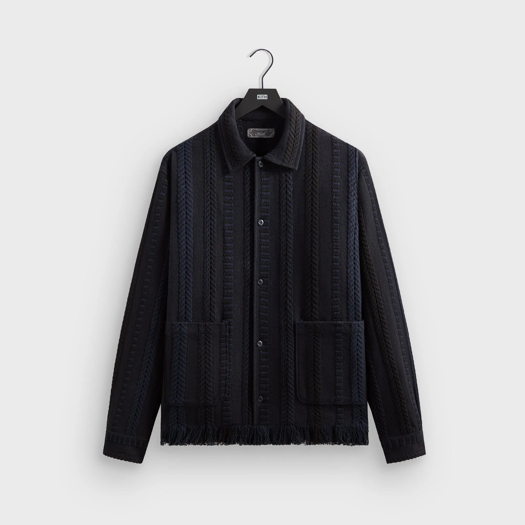 WeatherproofCoating Versatile Fit Layer Kith Mixed Stripe Tweed Boxy Collared Overshirt - Nocturnal