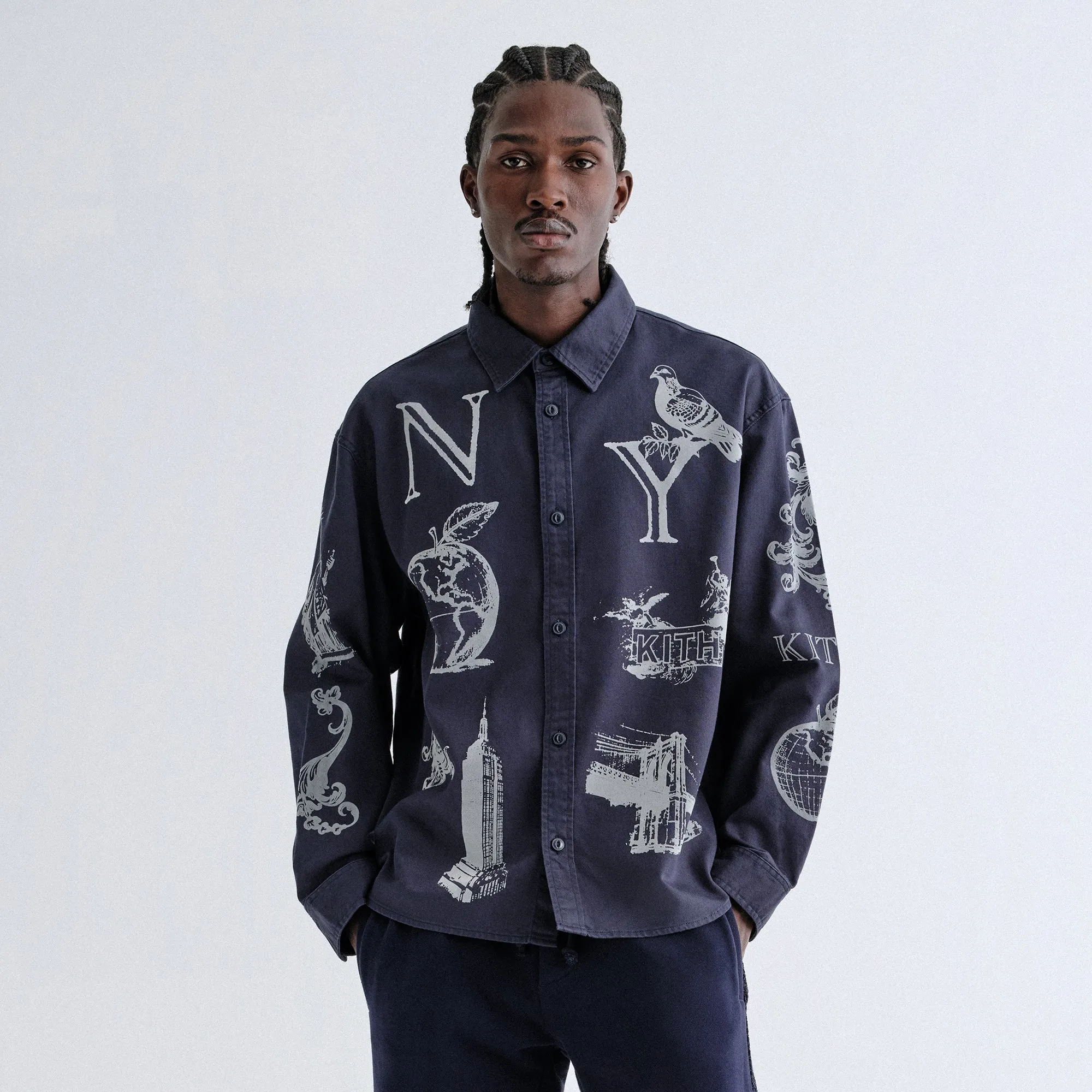 Articulated Sleeves NonRestrictive Movement Design Kith NY Symbols Graphic Apollo Shirt - Nocturnal
