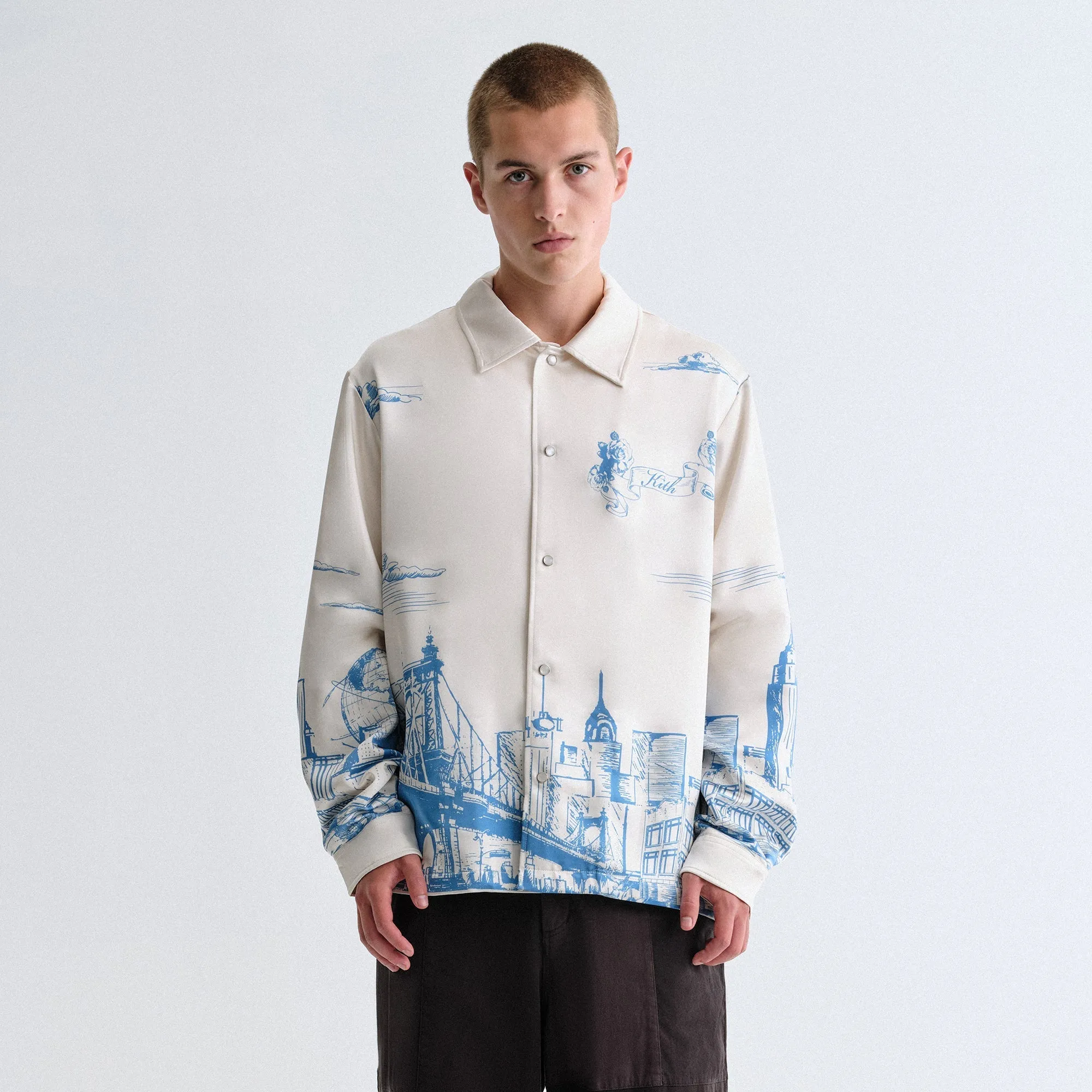 Kith Scenic Long Sleeve Boxy Collared Overshirt - Sandrift Reinforced Elbow Padding