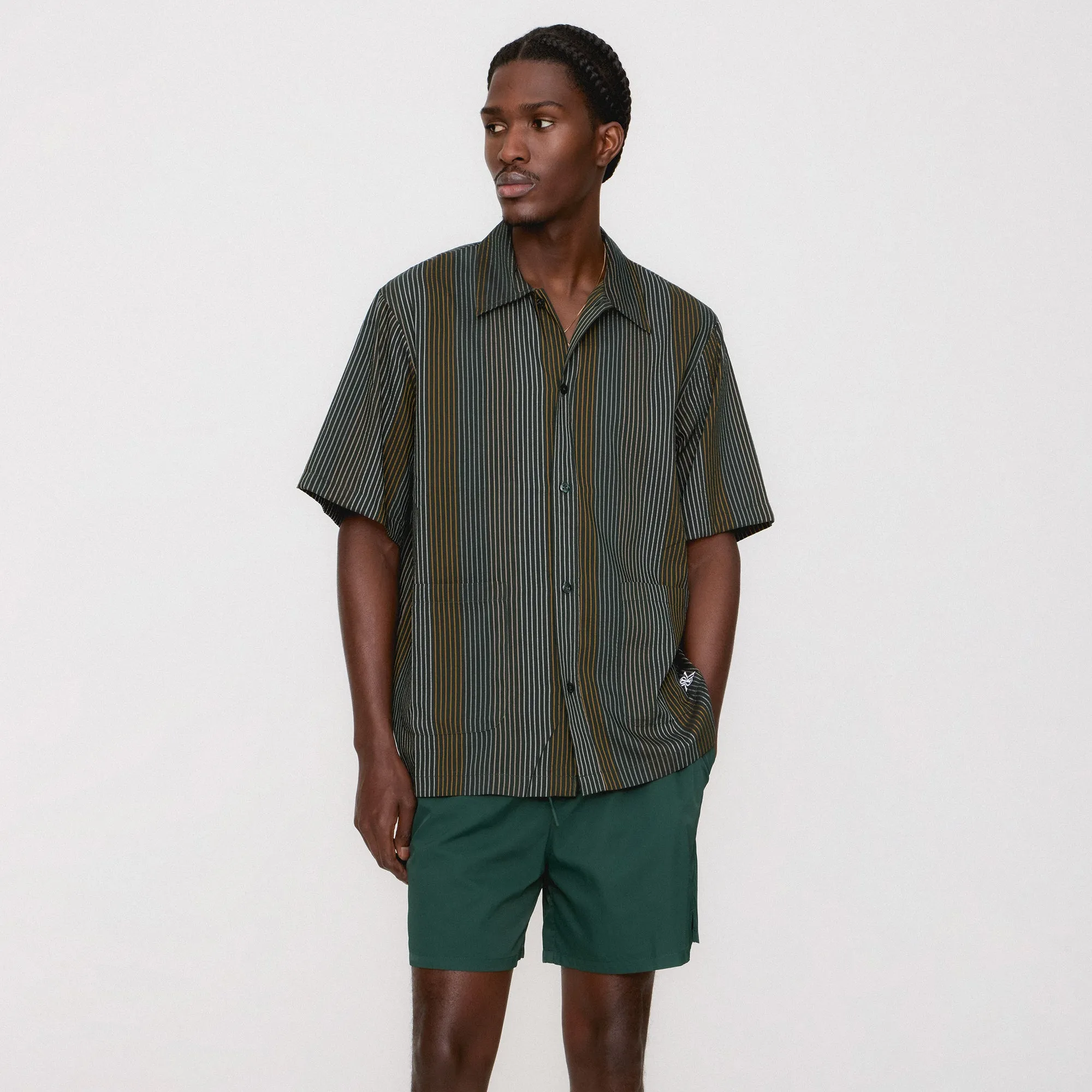Anti Static Weave ErgonomicSleeveCut Kith Seersucker Boxy Collared Overshirt - Stadium