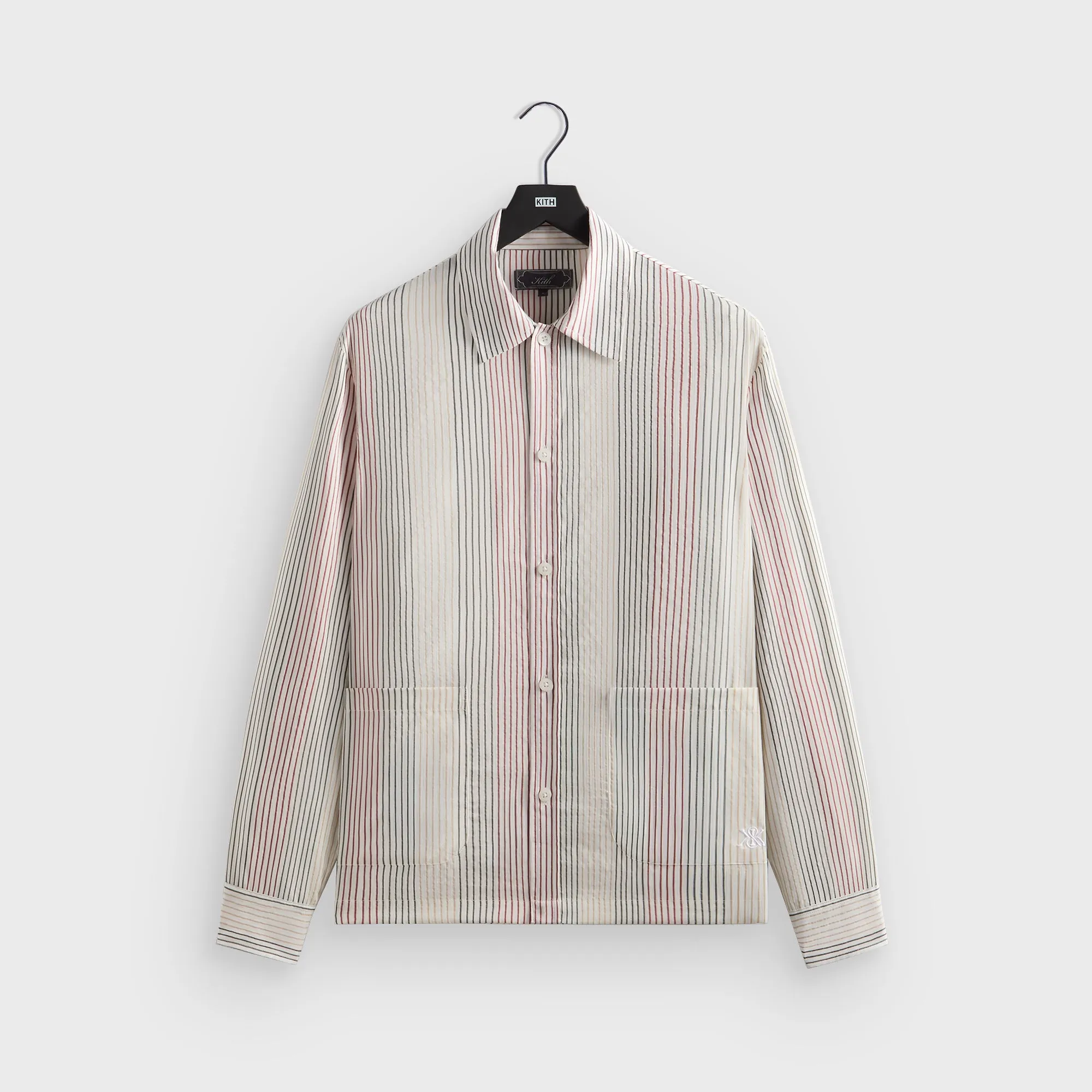 Lightweight Design Kith Seersucker Long Sleeve Boxy Collared Overshirt - White