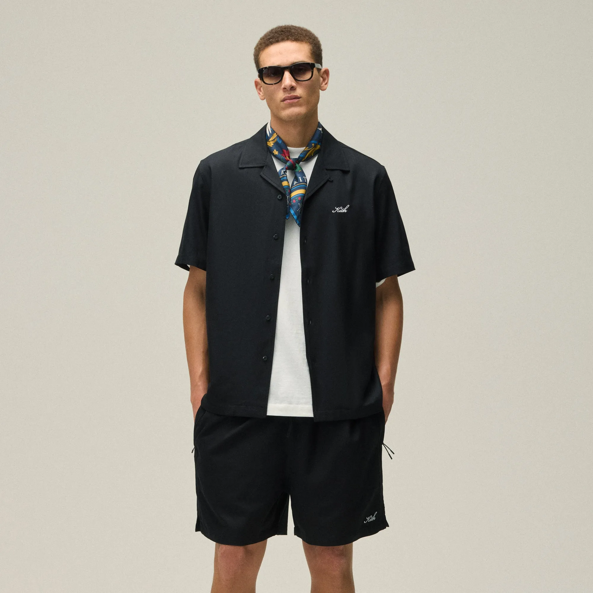Sustainable Recycled Material Kith Silk Cotton Thompson Camp Collar Shirt - Black