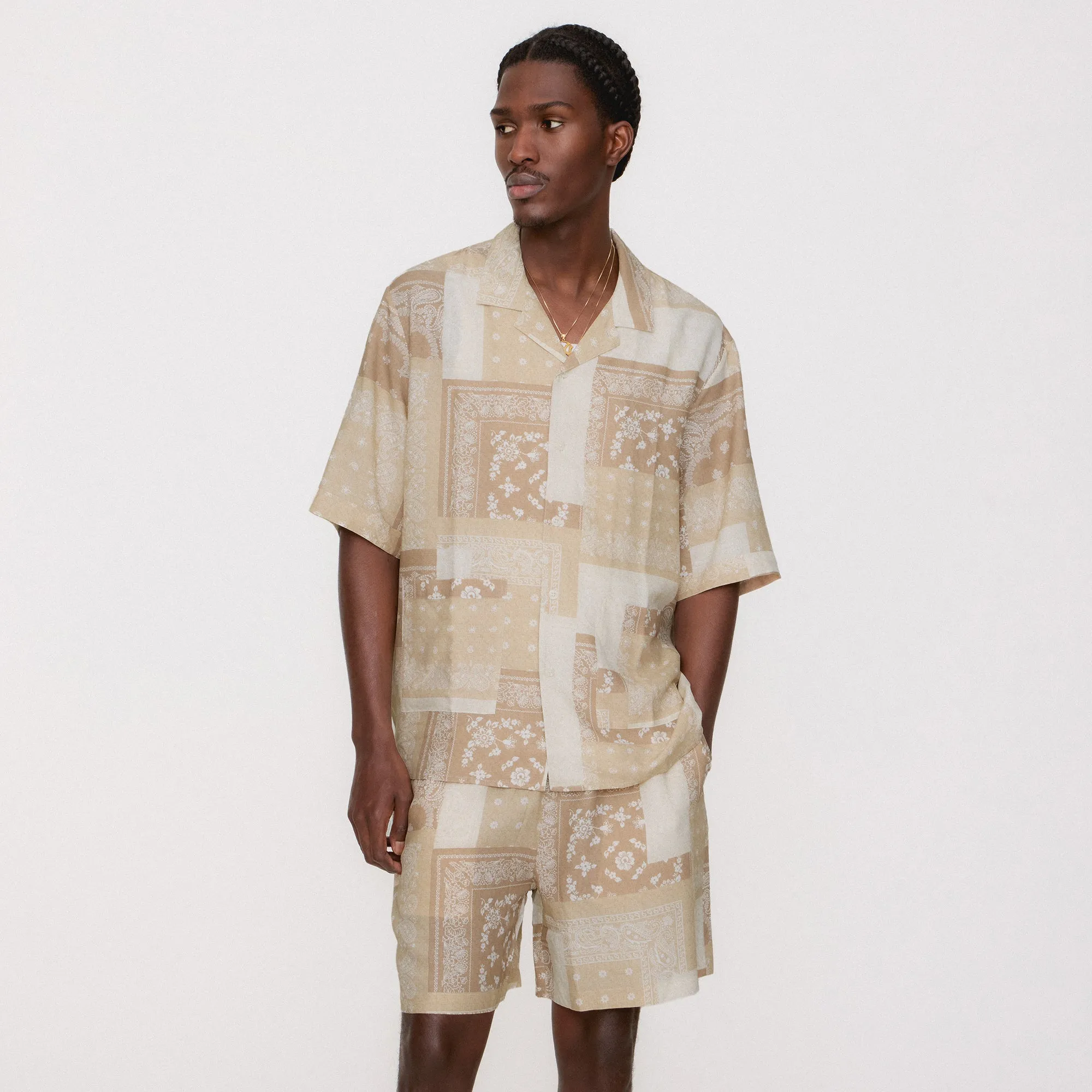 Noise Reduced Fastener System Kith Silk Lyocell Bandana Reade Shirt - Canvas