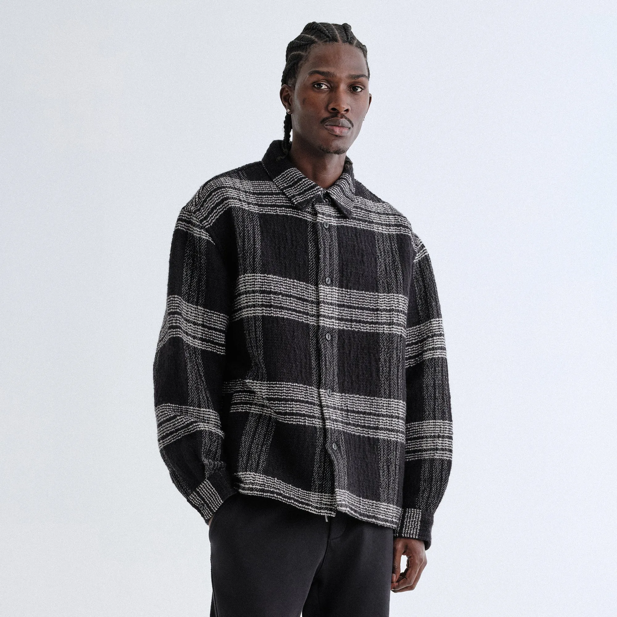 Light Pack Option Kith Textured Plaid Isaiah Buttondown - Black