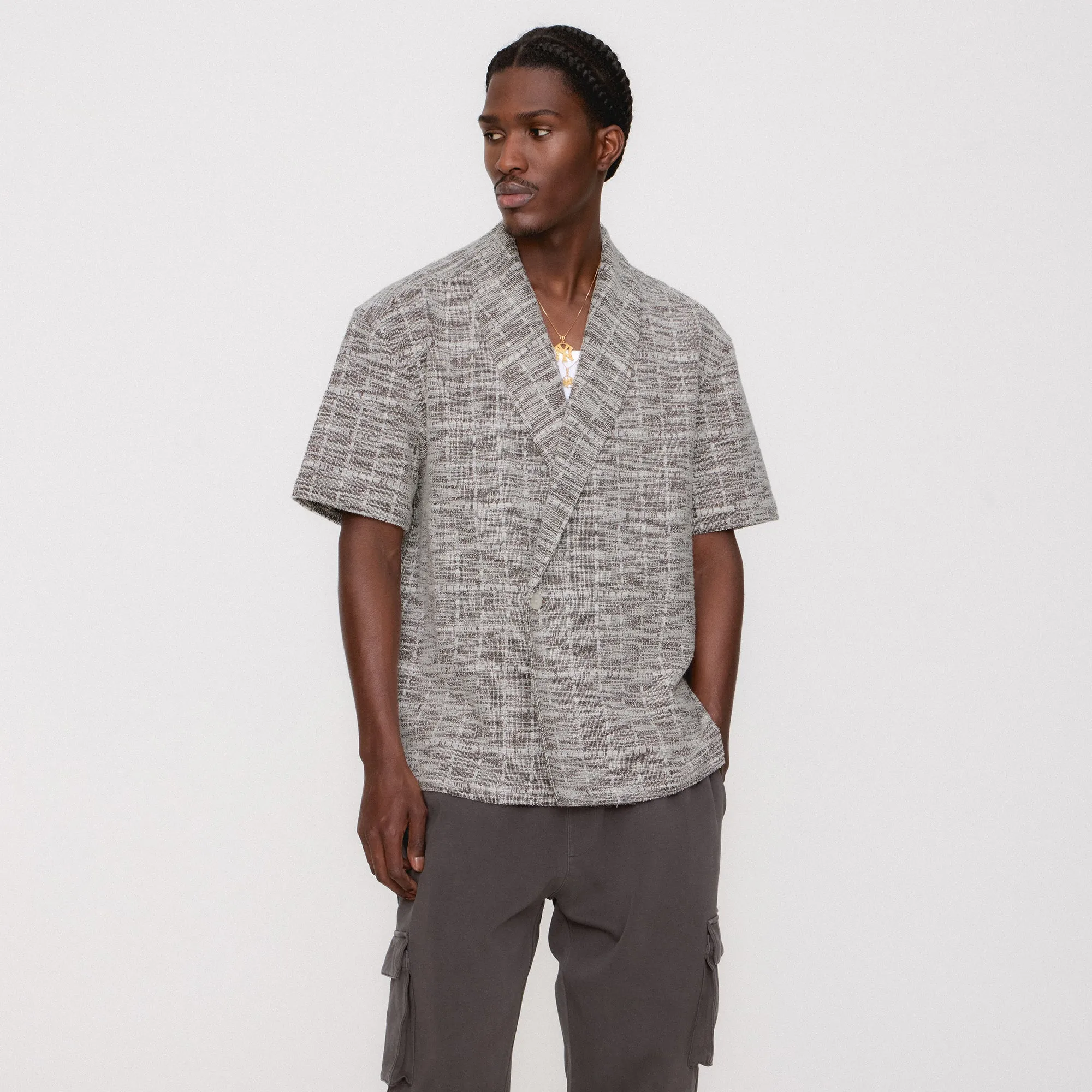 Kith Tweed Short Sleeve Thompson Crossover Shirt - Kindling Expandable Side Gussets