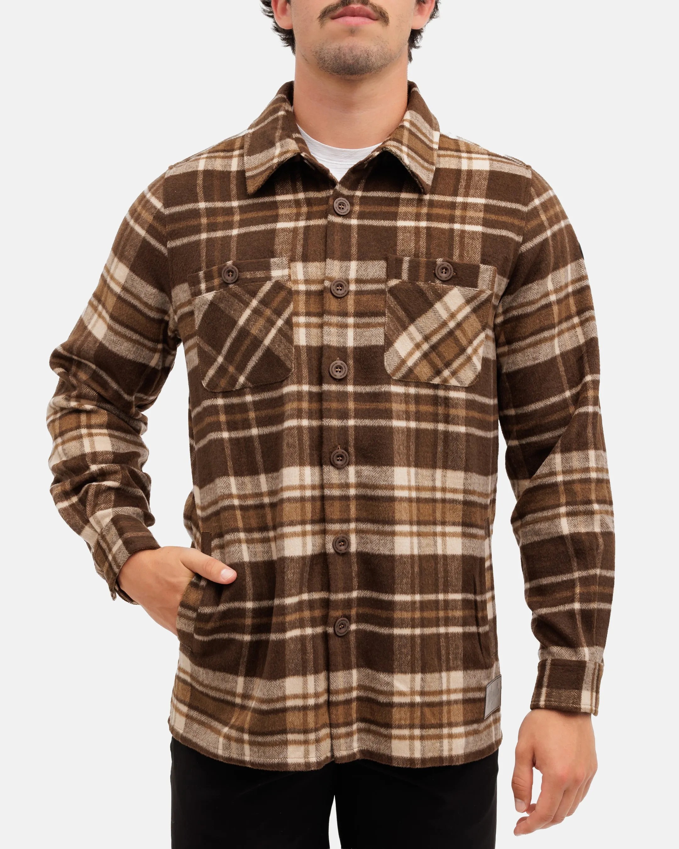 Wally Men's Heavyweight Flannel Overshirt Waterproof Stitch Details