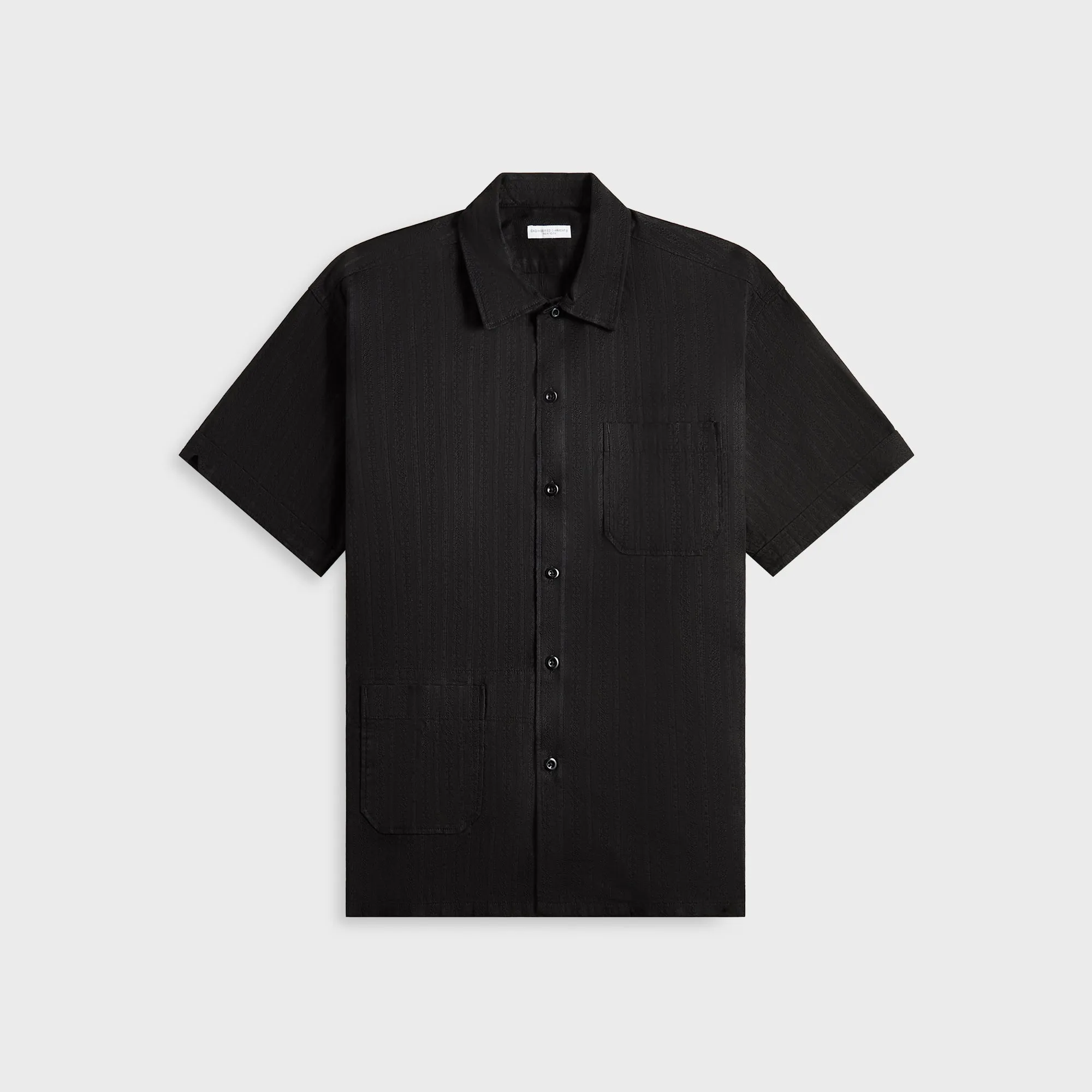 Engineered Garments Cotton Lace Stripe Jacquard Camp Shirt - Black Aramid Fiber Blend StretchFit Silhouette