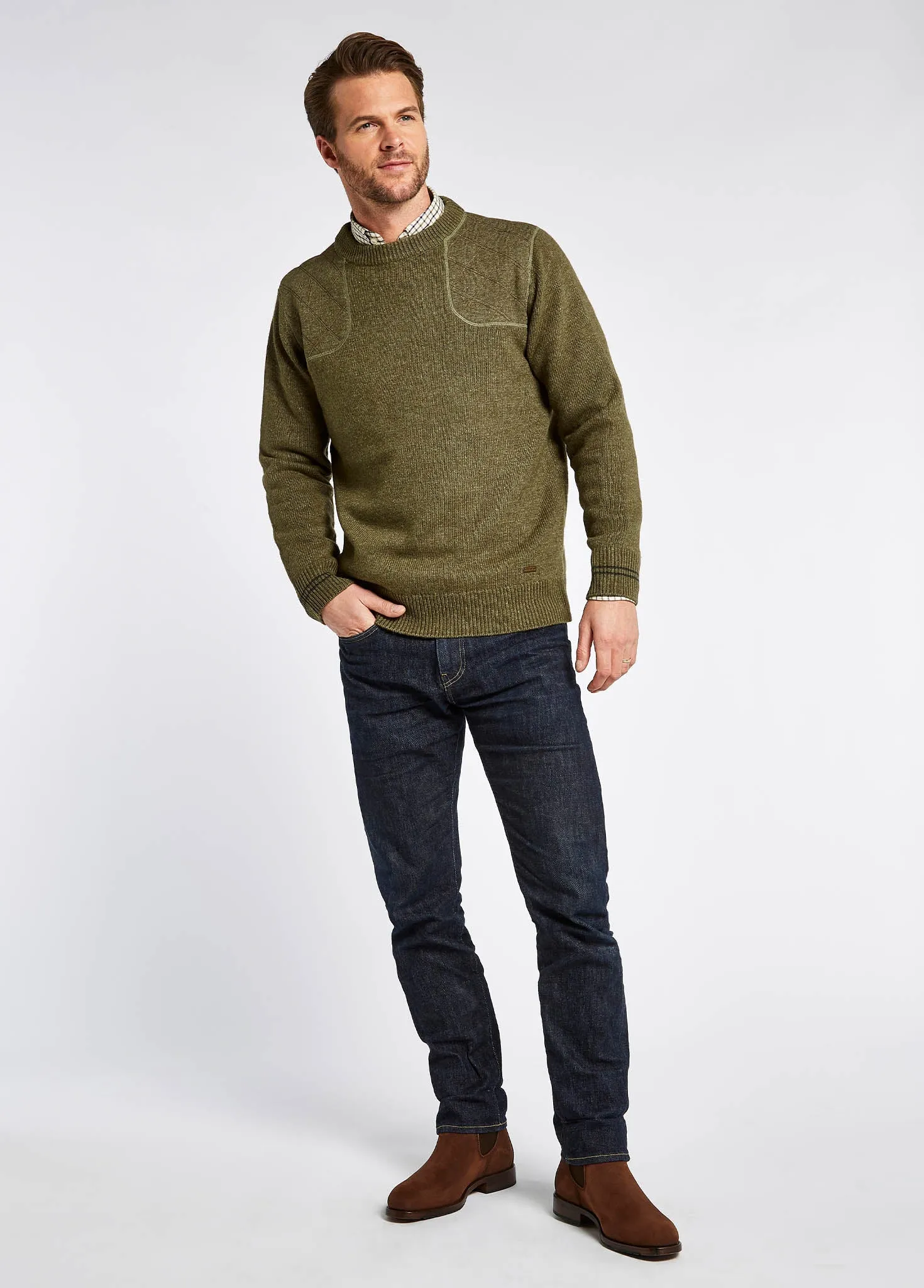 Clarinbridge Men's Crew Neck Sweater - Dusky Green Reinforced Stress Points