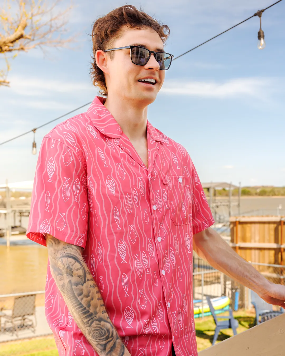 Downstream Men's Button-Down Camp Shirt Networking Session