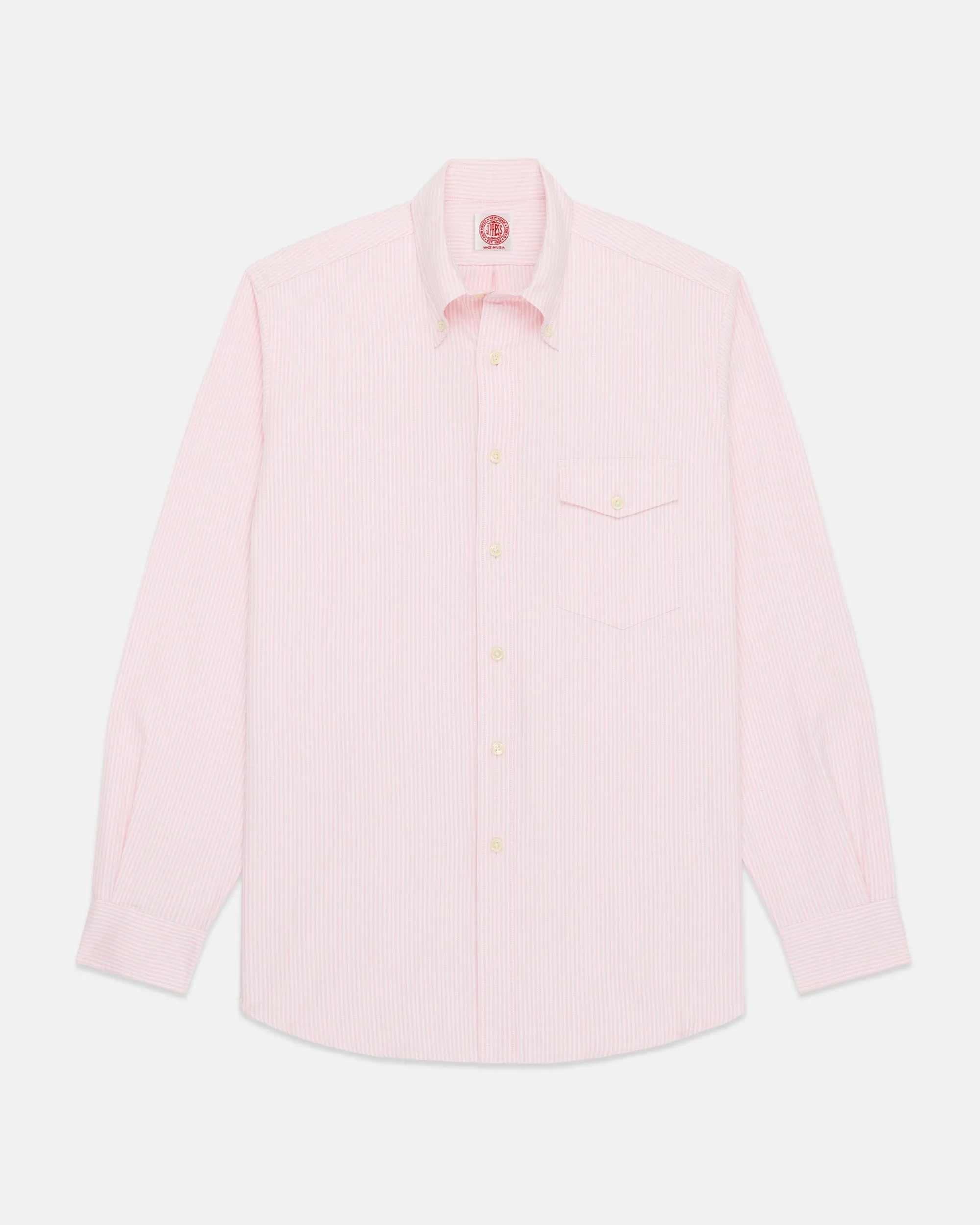 Made-in-USA Flap Pocket Pink University Stripe Oxford Cloth Shirt - Classic Fit Edgy style ethical fashion