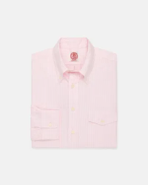 Made-in-USA Flap Pocket Pink University Stripe Oxford Cloth Shirt - Classic Fit Camping Essential Subtle patterns