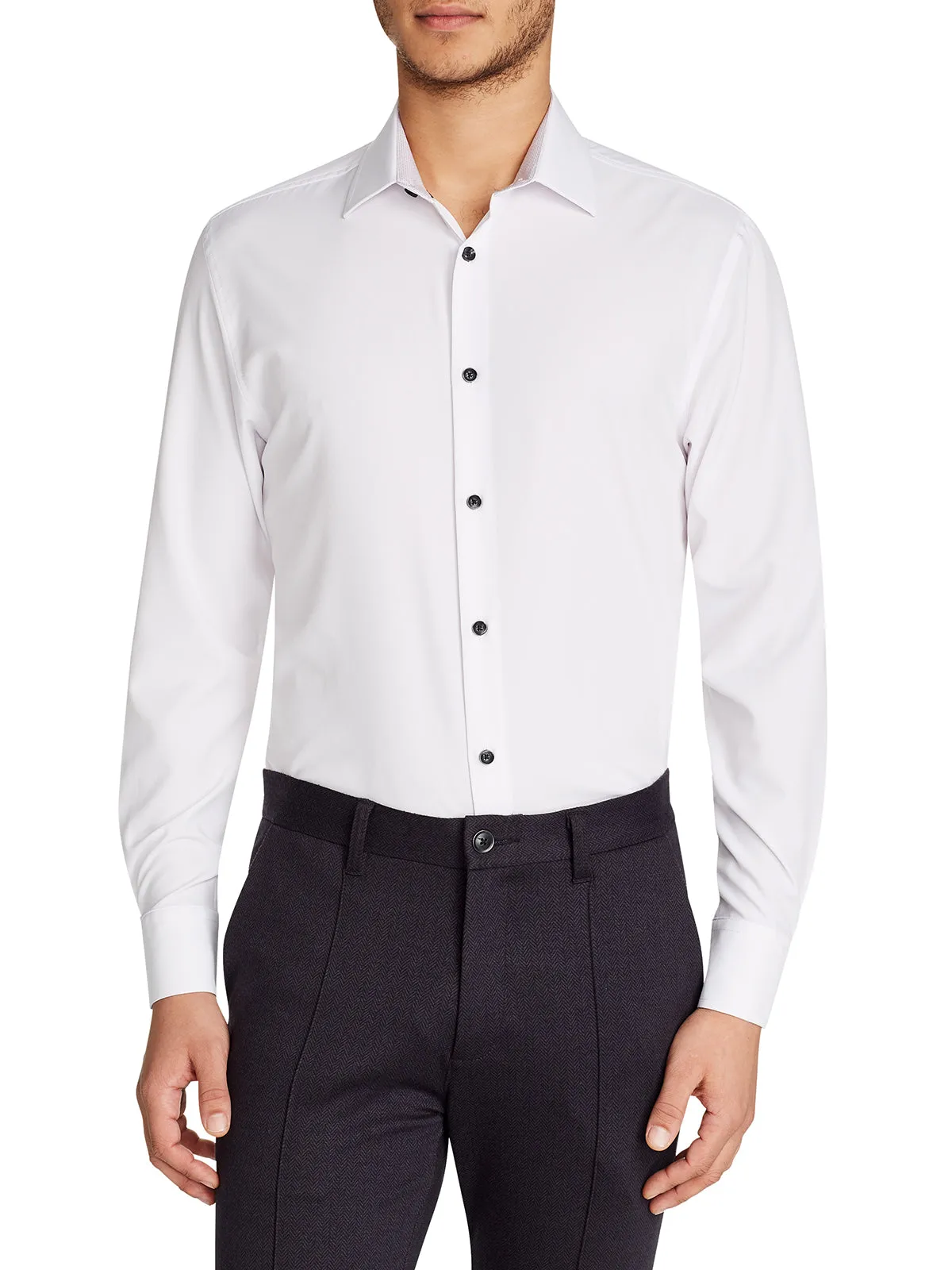 Formal Elegance sporty wear SOLID WHITE PERFORMANCE DRESS SHIRT