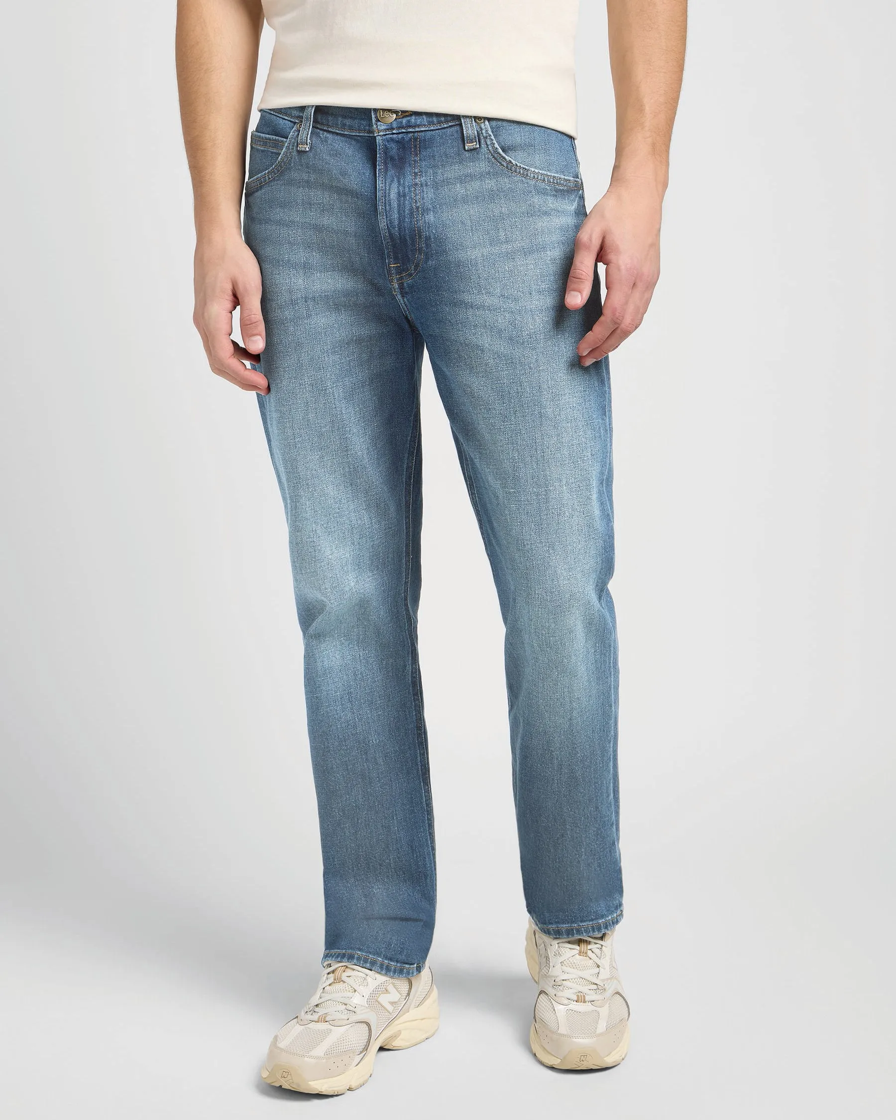 Basic Style No Gap Waist Engineering Lee West Relaxed Straight Mens Jeans - Riverway