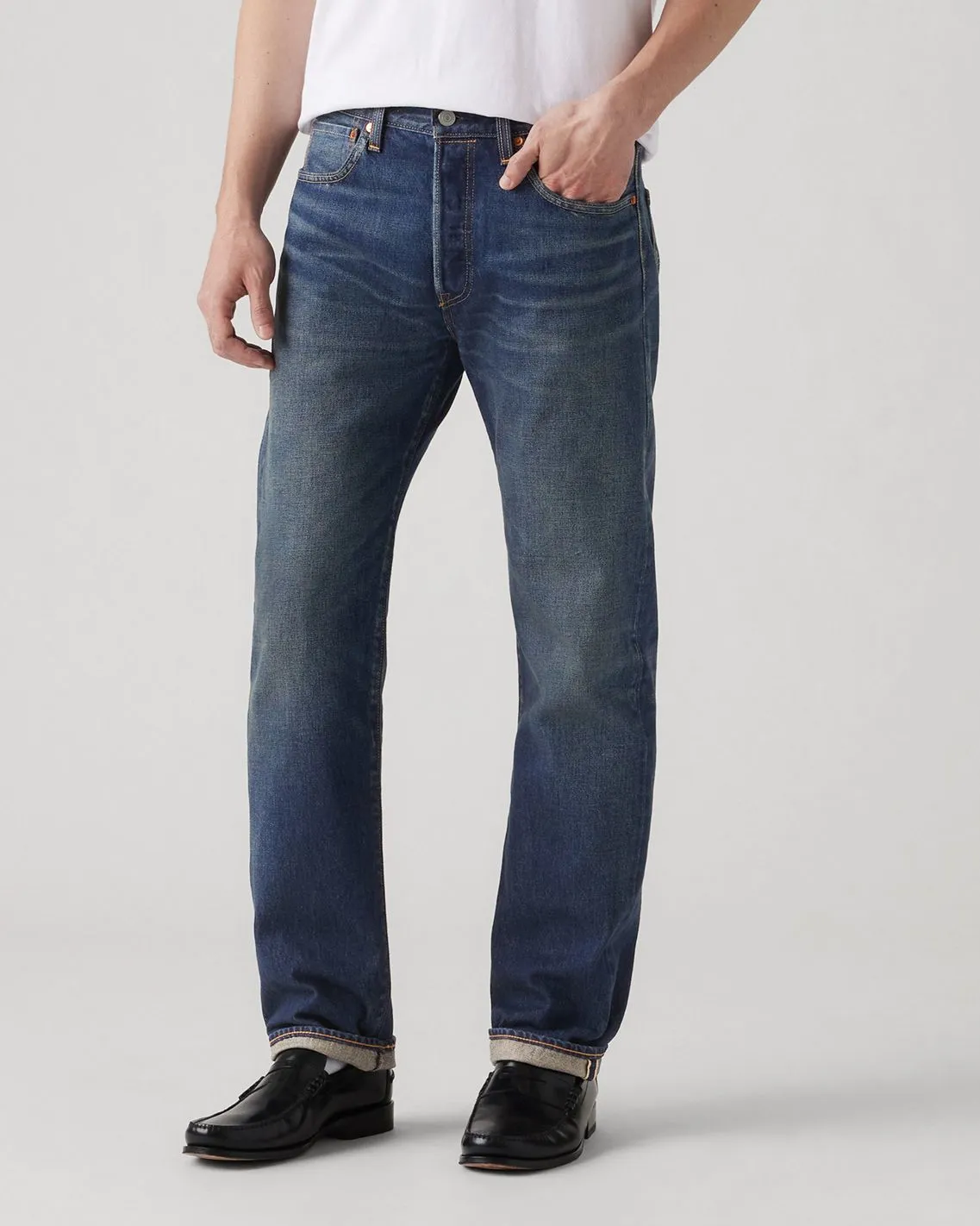 Style Element Trend Neutral Levi's? 501 Original Regular Fit Selvedge Mens Jeans - 1937 Bounty Hunter