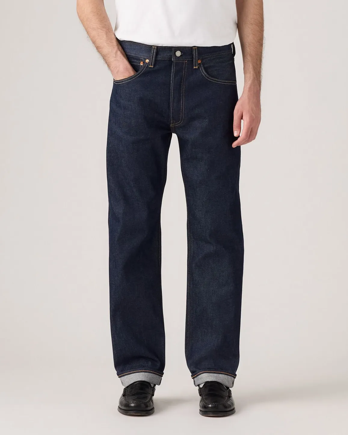 Lockstitch Construction Minimalist Elegant Levi's? 501 Original Regular Fit Selvedge Mens Jeans - Hudson Rigid