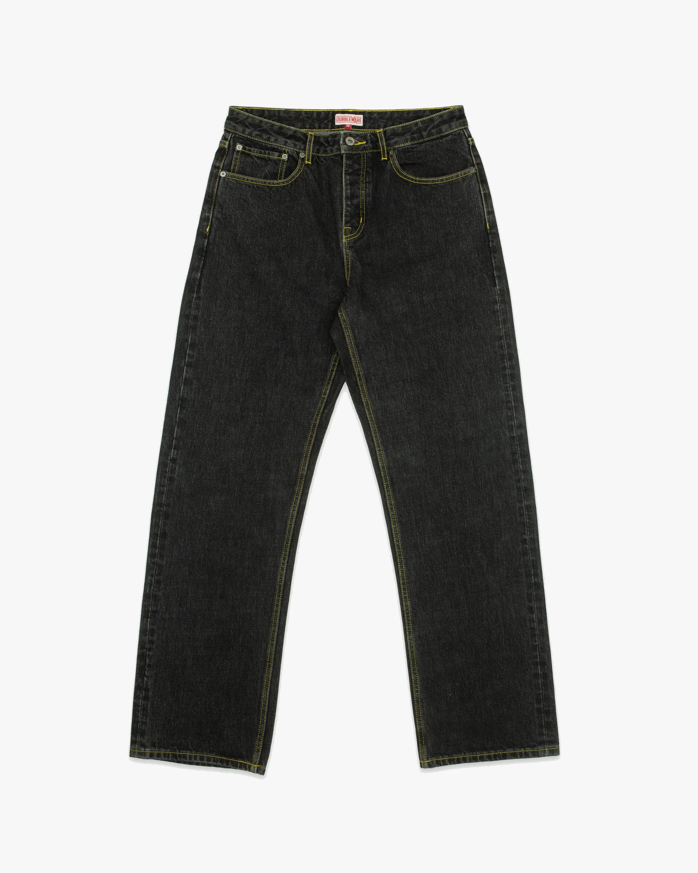 Dubbleware Selvedge Straight Leg Work Denim Jeans - Black Wash Athlete Fit High Quality