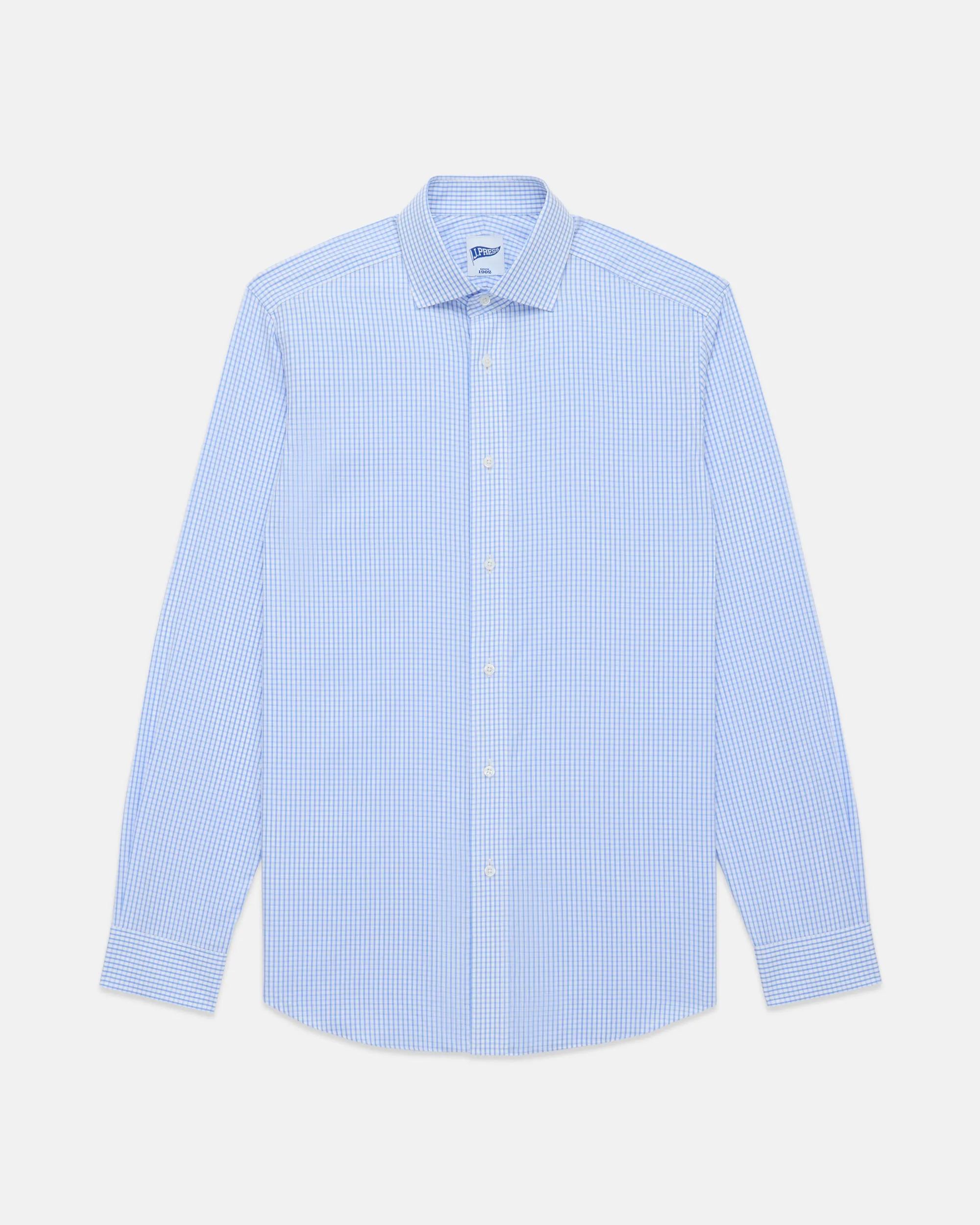 Budget Friendly Light Blue Check Spread Collar Dress Shirt - Trim Fit