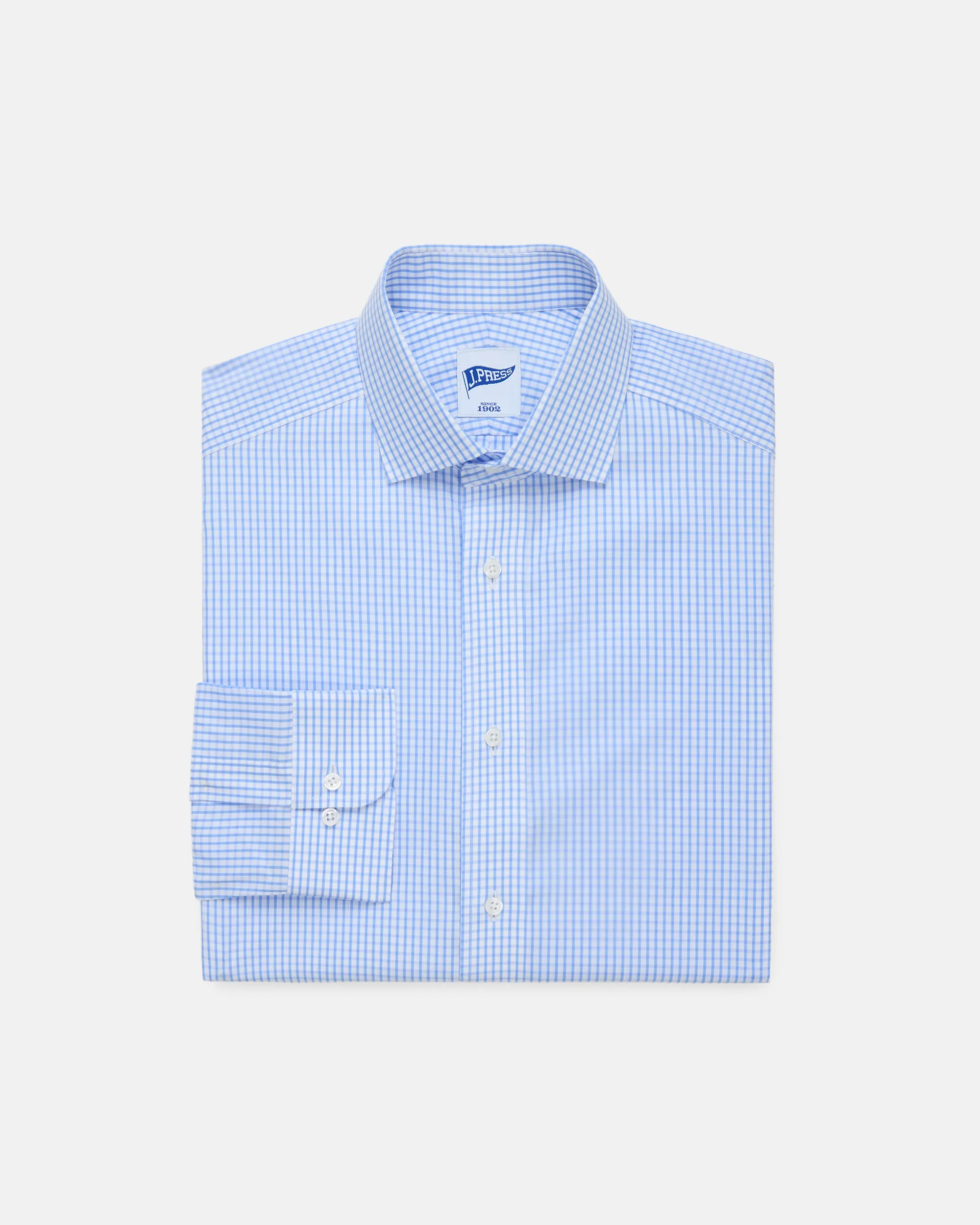 Light Blue Check Spread Collar Dress Shirt - Trim Fit Fashion Comfort Anniversary Celebration