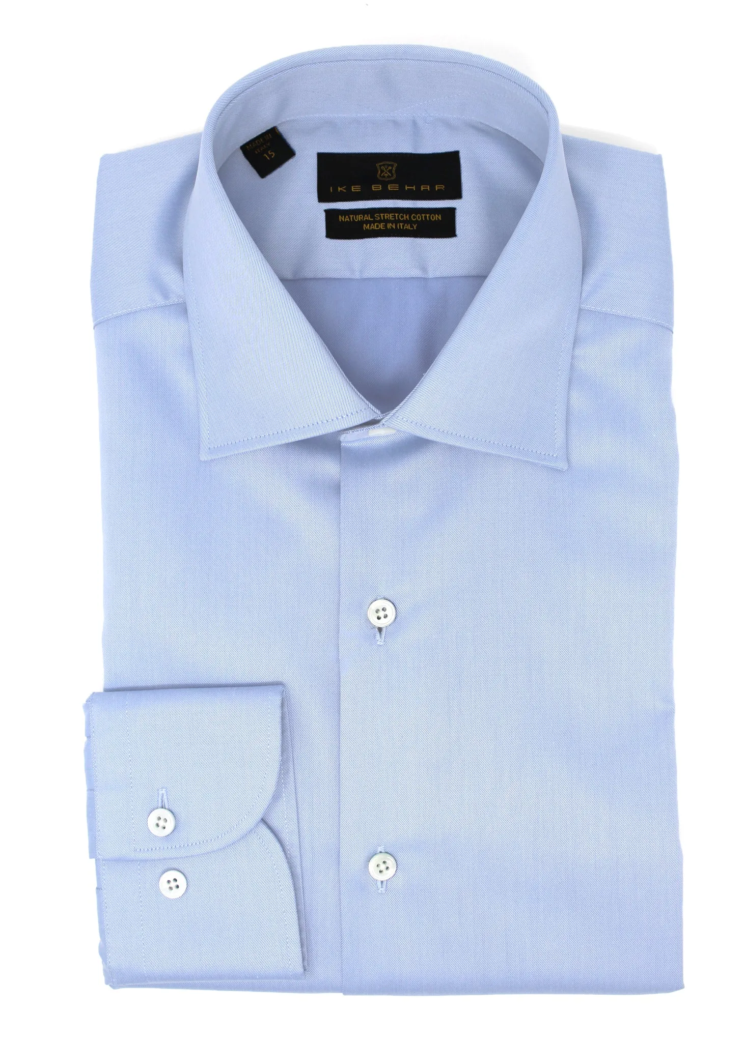 Breathable Lining Light Blue Twill Natural Stretch Cotton Dress Shirt