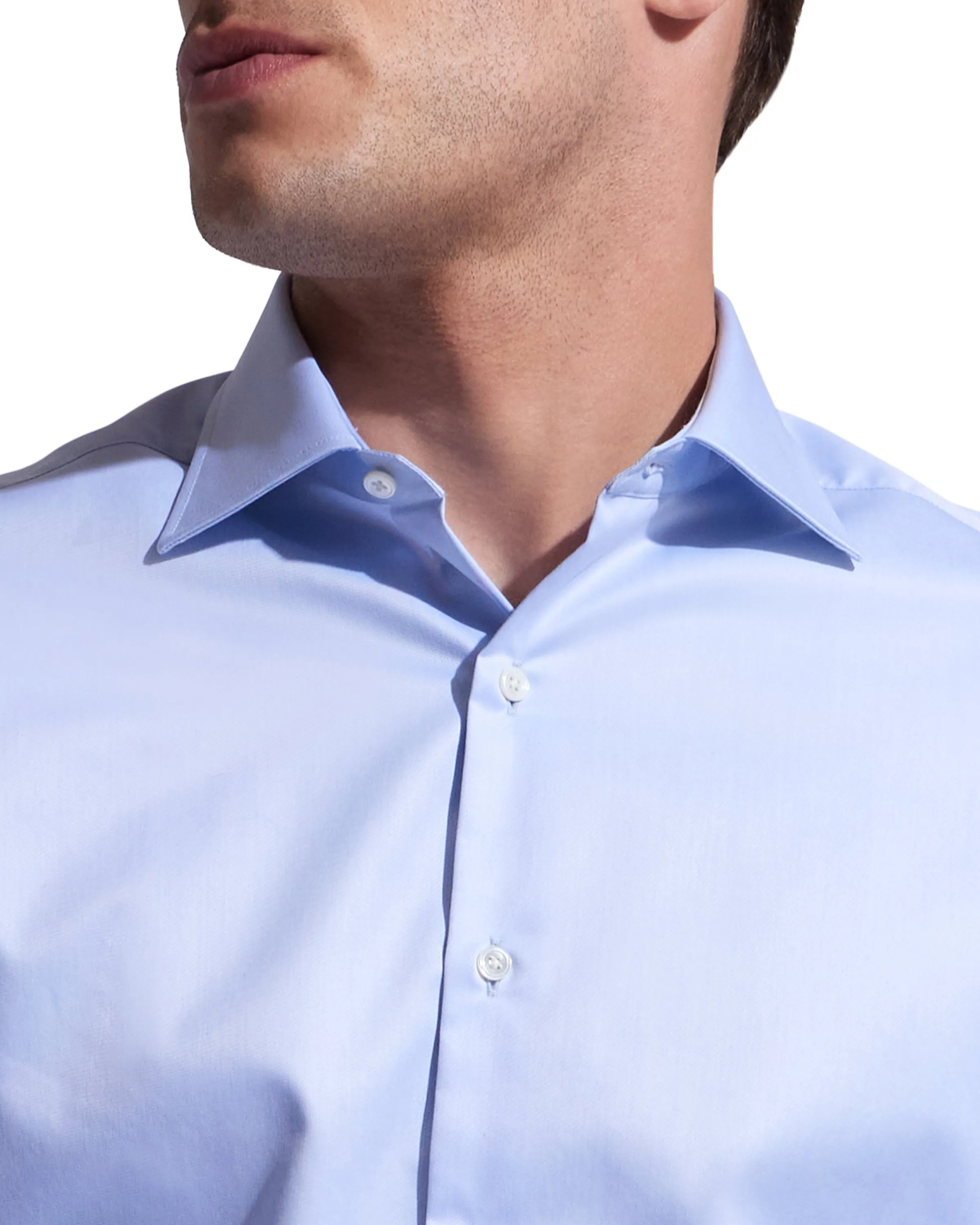 Morning Comfort No Bulk Layering System Light Blue Twill Natural Stretch Cotton Dress Shirt