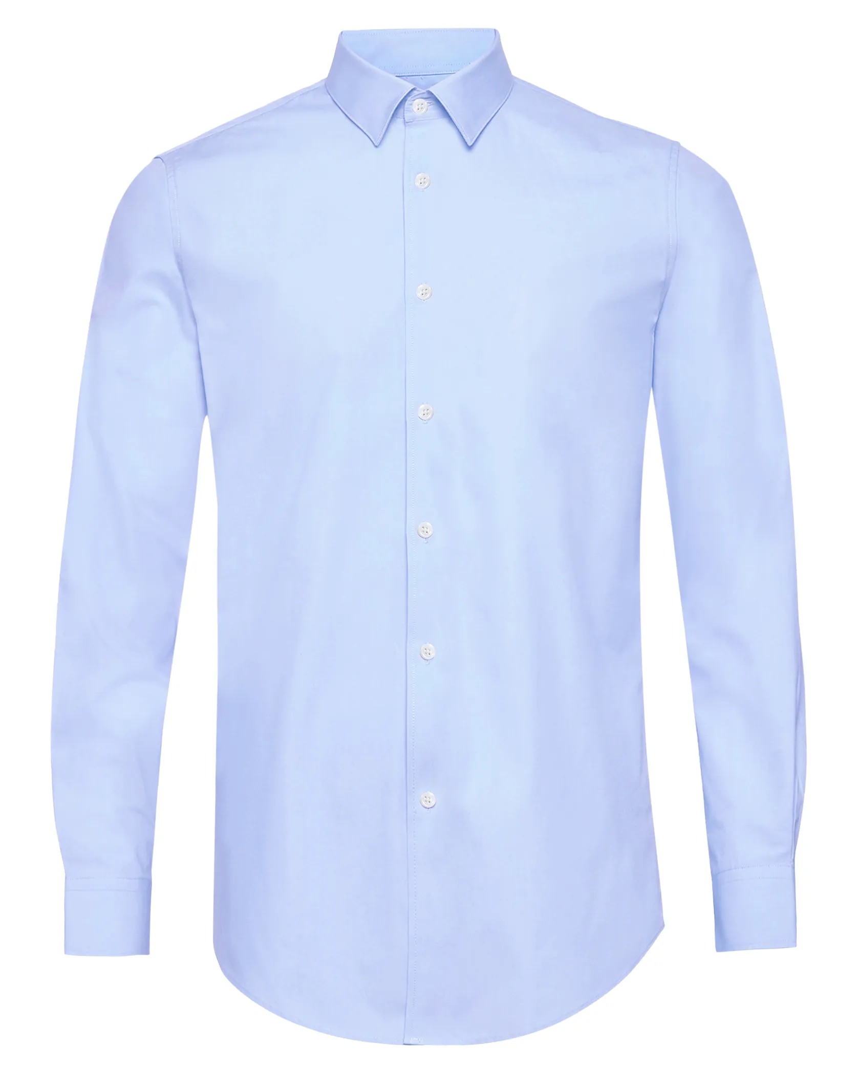 Light Blue Twill Natural Stretch Cotton Dress Shirt Relaxed Look Seamless Side Panels