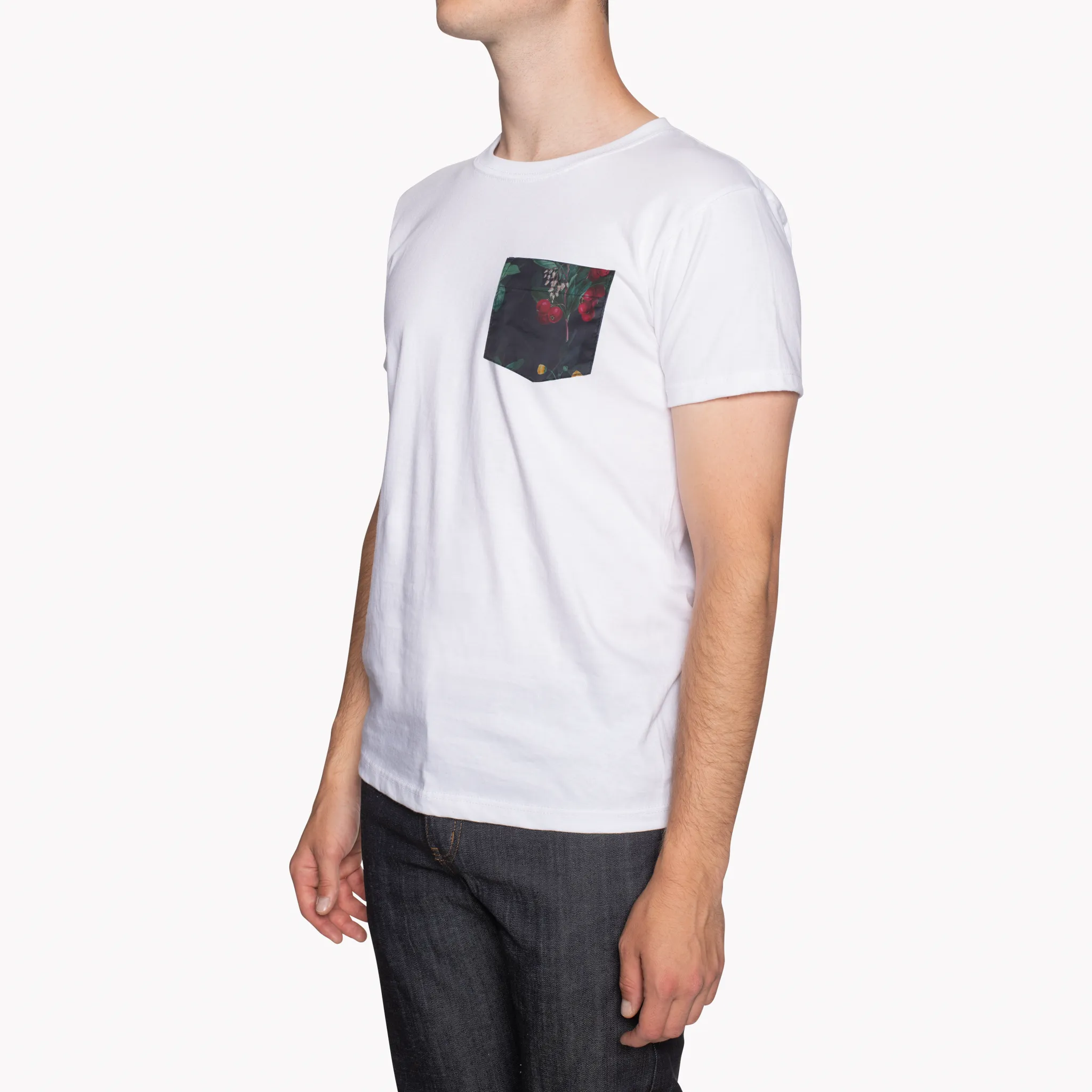 Spring Wear Pocket Tee - White - Botanical Print - Navy