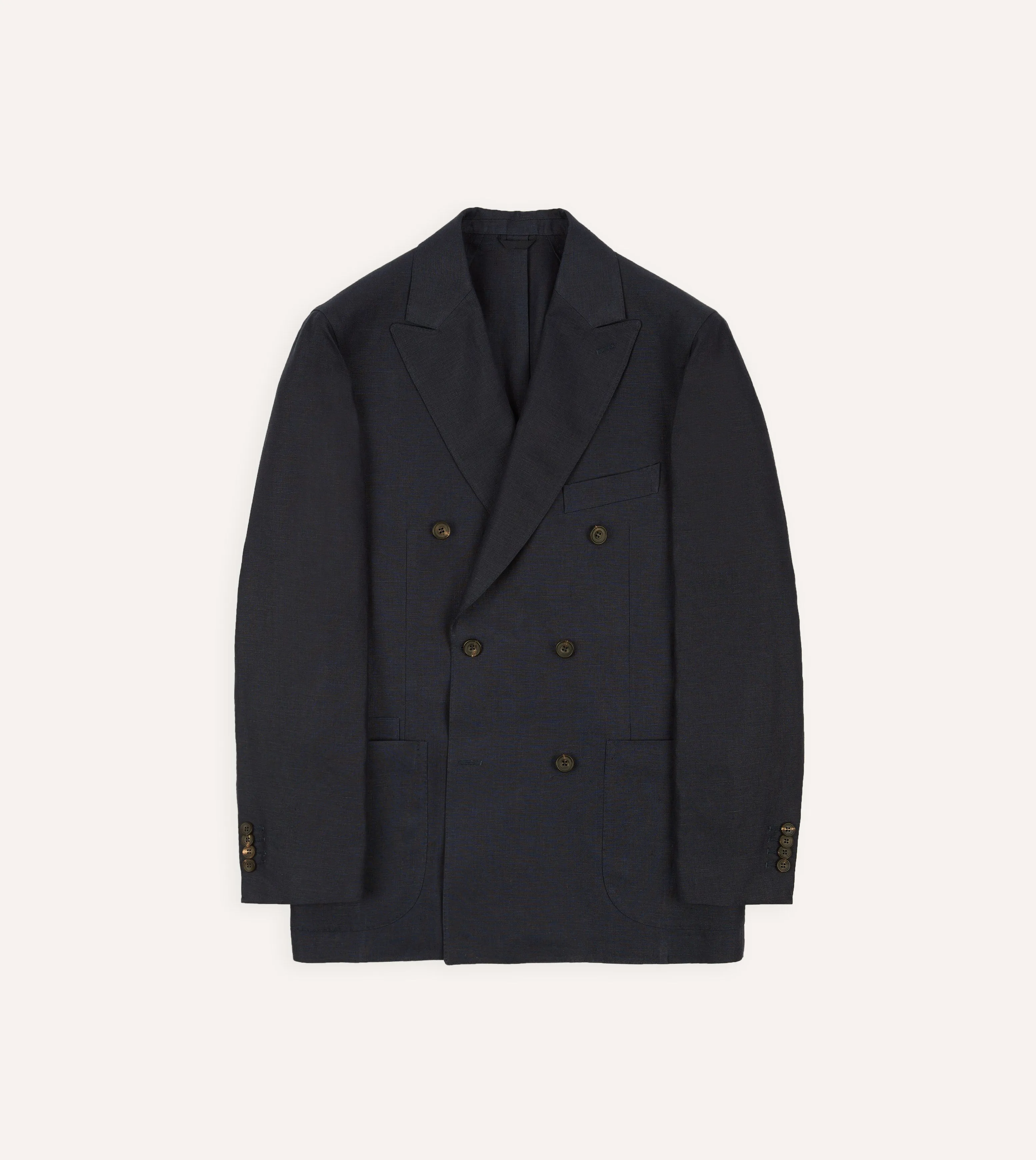 Easy Care Machine Washable Navy Linen Double-Breasted Tailored Jacket