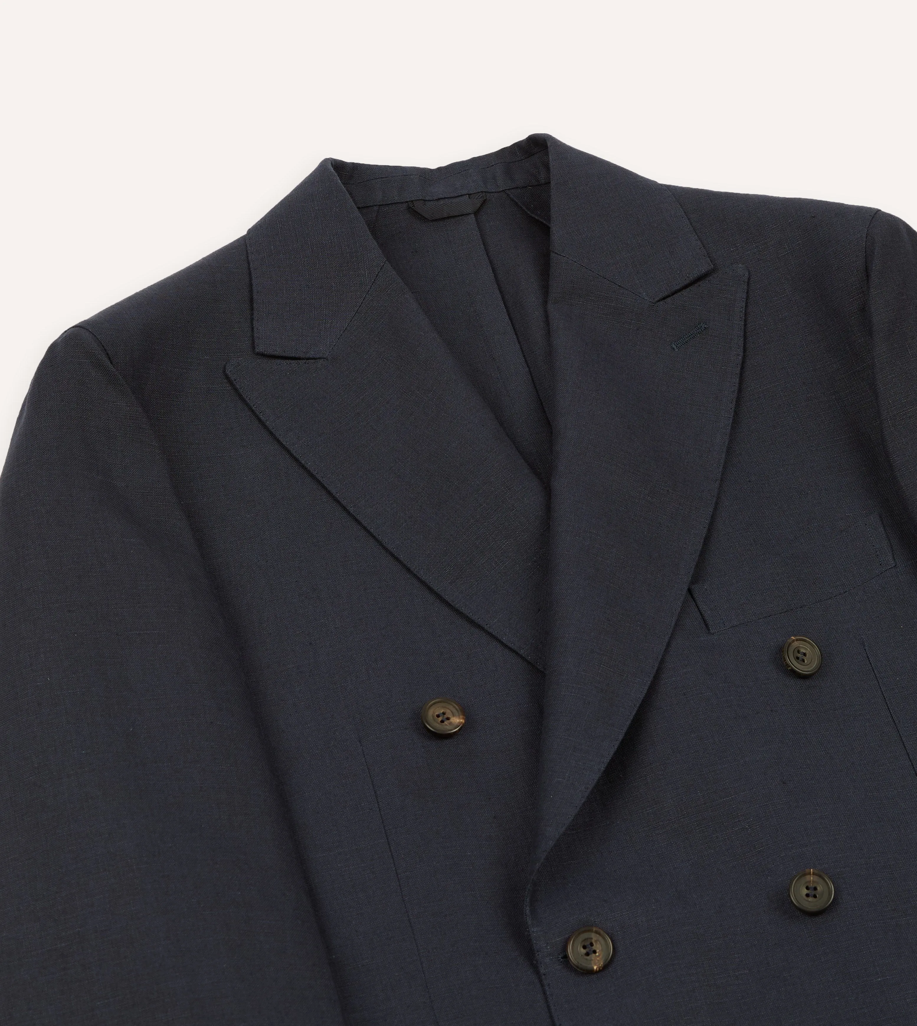 Navy Linen Double-Breasted Tailored Jacket Utility Pockets Quick Dry Material