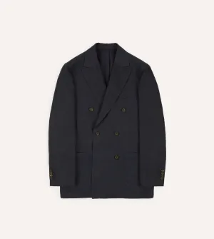 Easy Care Machine Washable Navy Linen Double-Breasted Tailored Jacket