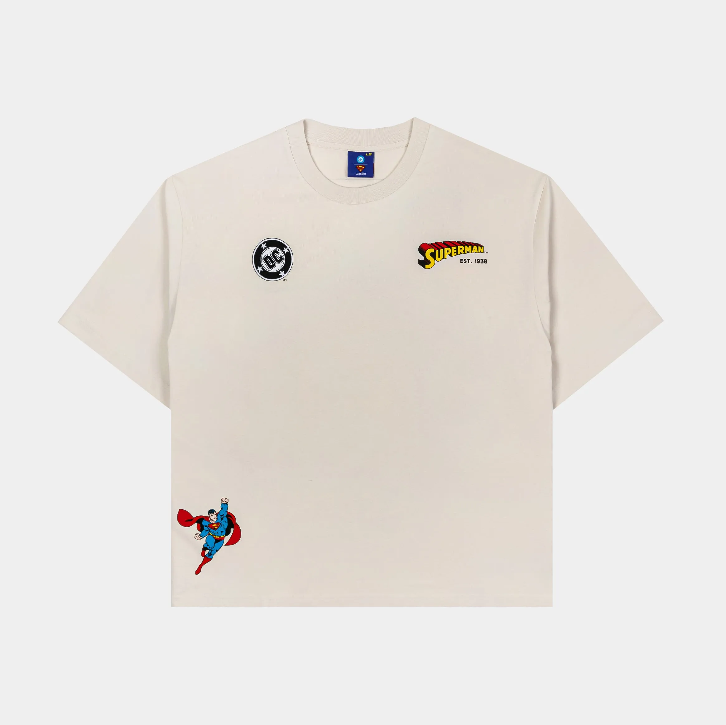 Superman x Shoe Palace DC Mens Short Sleeve Shirt (Beige/Blue) Durable Stitching Beach Wear